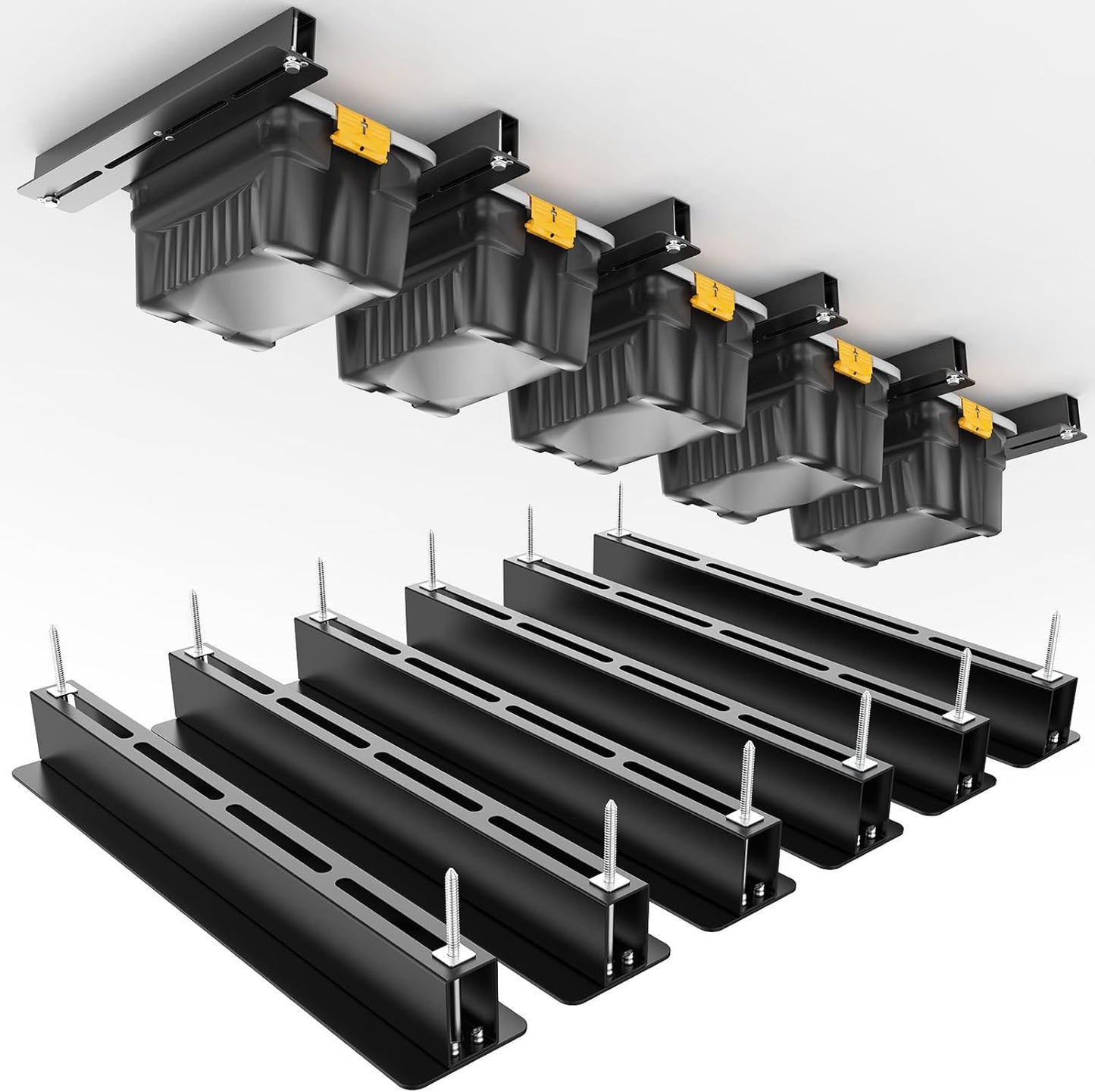 Overhead Garage Storage Rack, Heavy Duty Ceiling Storage Rack, Powder Coated Tote Storage Racks for Garages, Sheds, Storerooms (6 PCS, for 5 Bins)