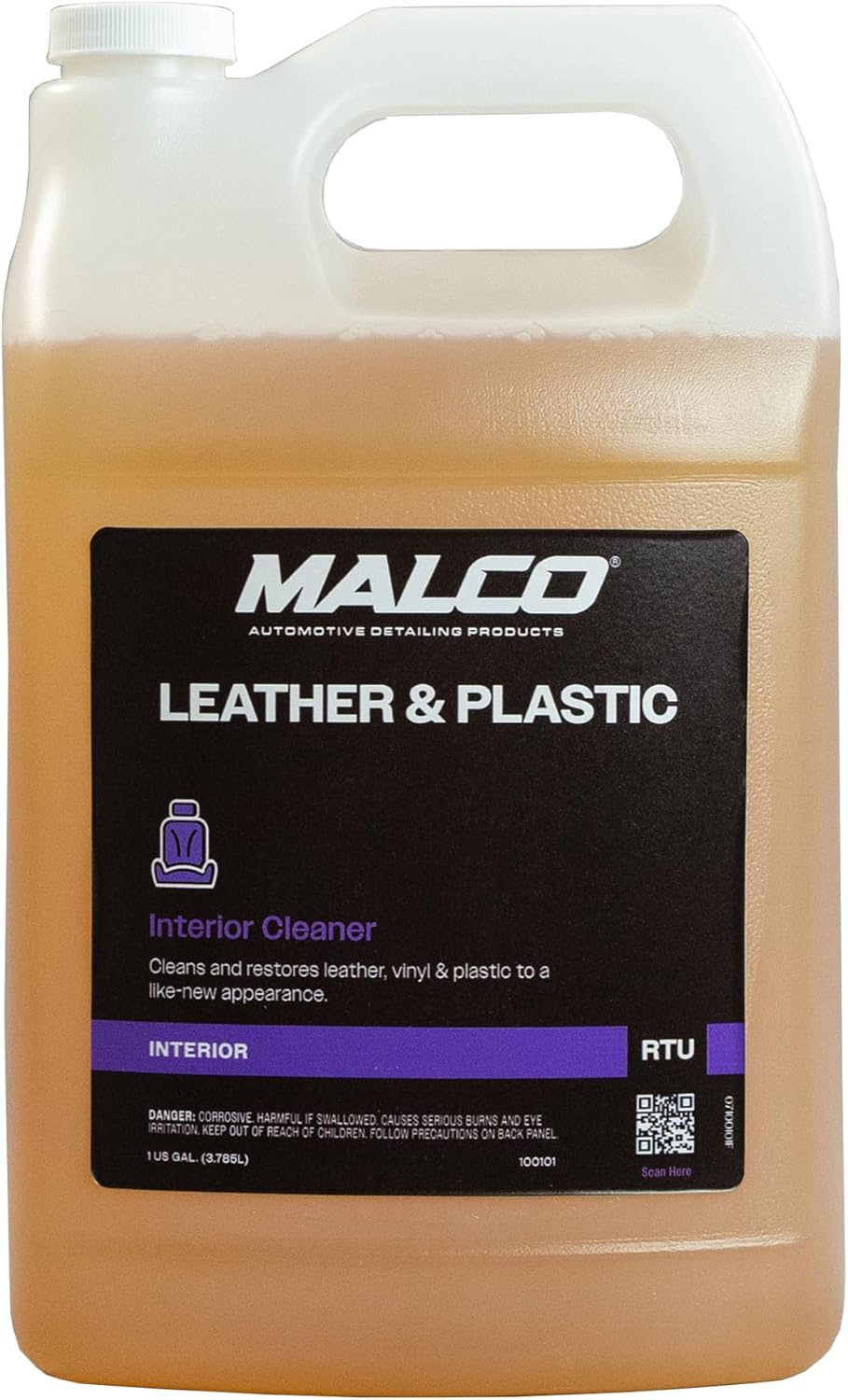 Malco Leather & Plastic Cleaner – Penetrates Deep to Remove Dirt, Grime and Oily Soils/Restores Leather, Plastic and Vinyl/Leaves Surfaces Clean, Shiny and Film-Free / 1 Gallon (100101)