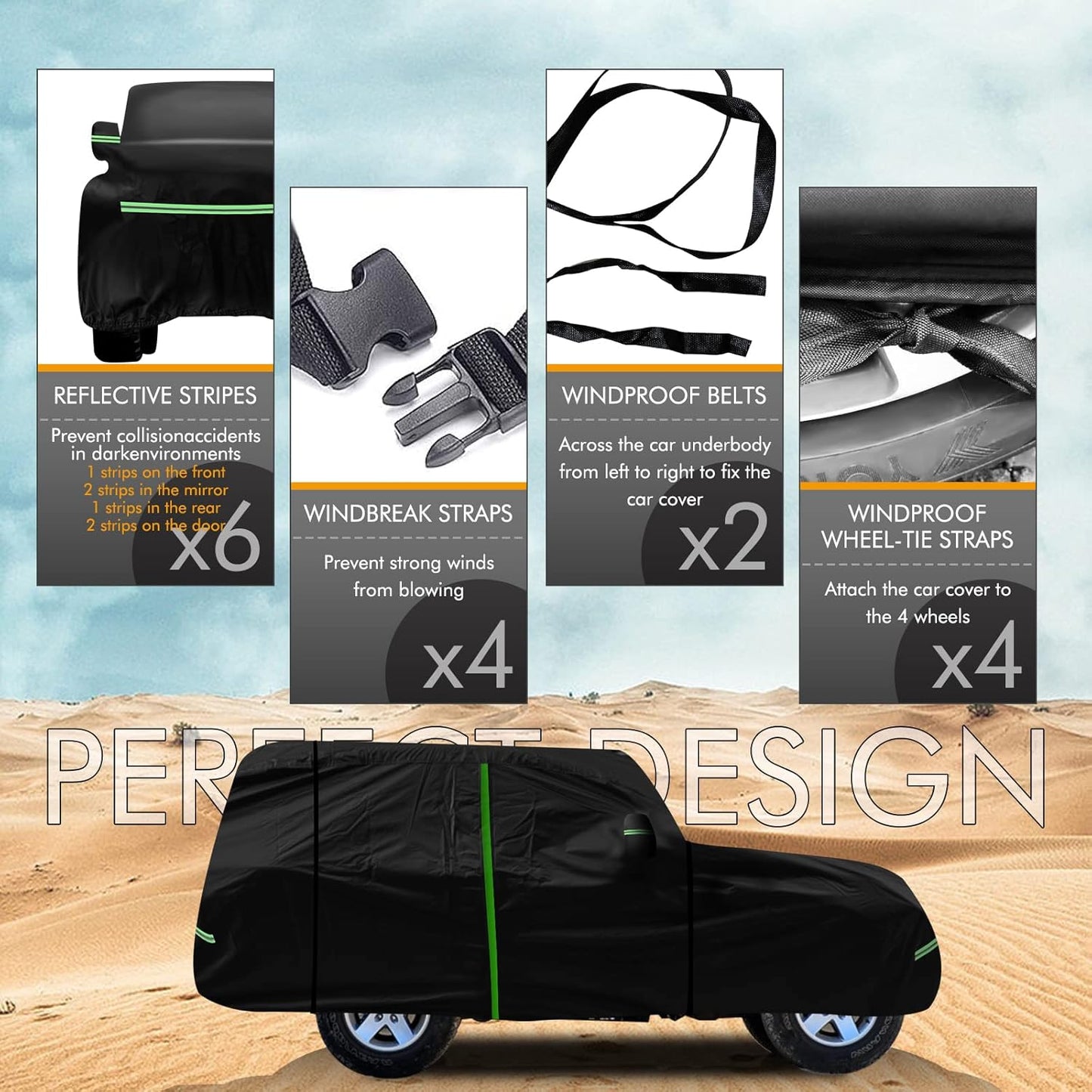 for 1987-2006 Jeep Wrangler 2 Doors 420D Cover Outdoor Waterproof UV Protection, for JK, JL, CJ, YJ, TJ, Full SUV Car Cover with Cotton Layer, 2 Zipper Door, Reflective Strip, Storage Bag