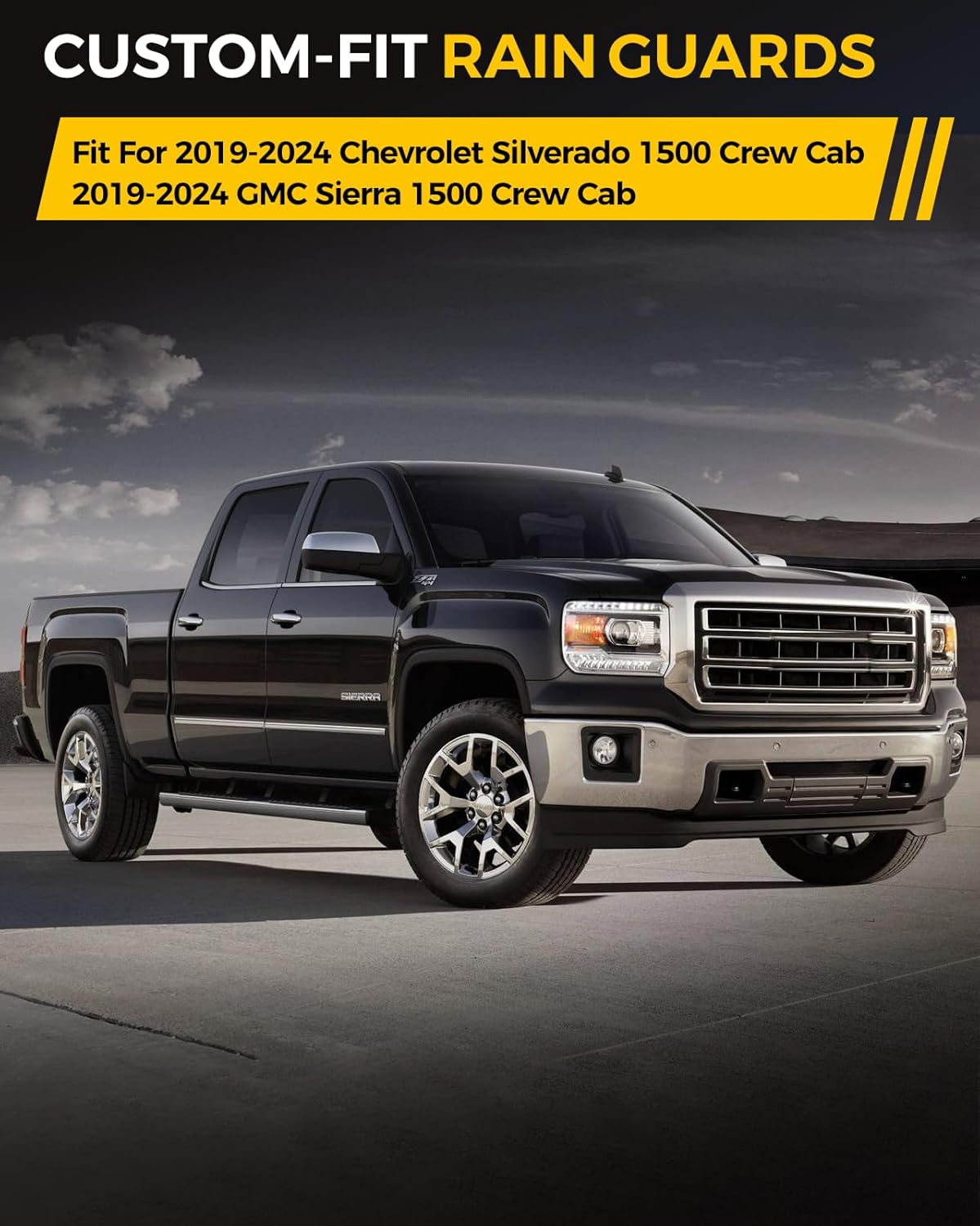 Rain Guards for Car Windows, Tape-On Window Visors Rain Guards Fit for 2019-2024 Chevy Silverado 1500/GMC Sierra 1500 Crew Cab, Window Deflectors, Vent Visors Car Accessories, 4 Pieces