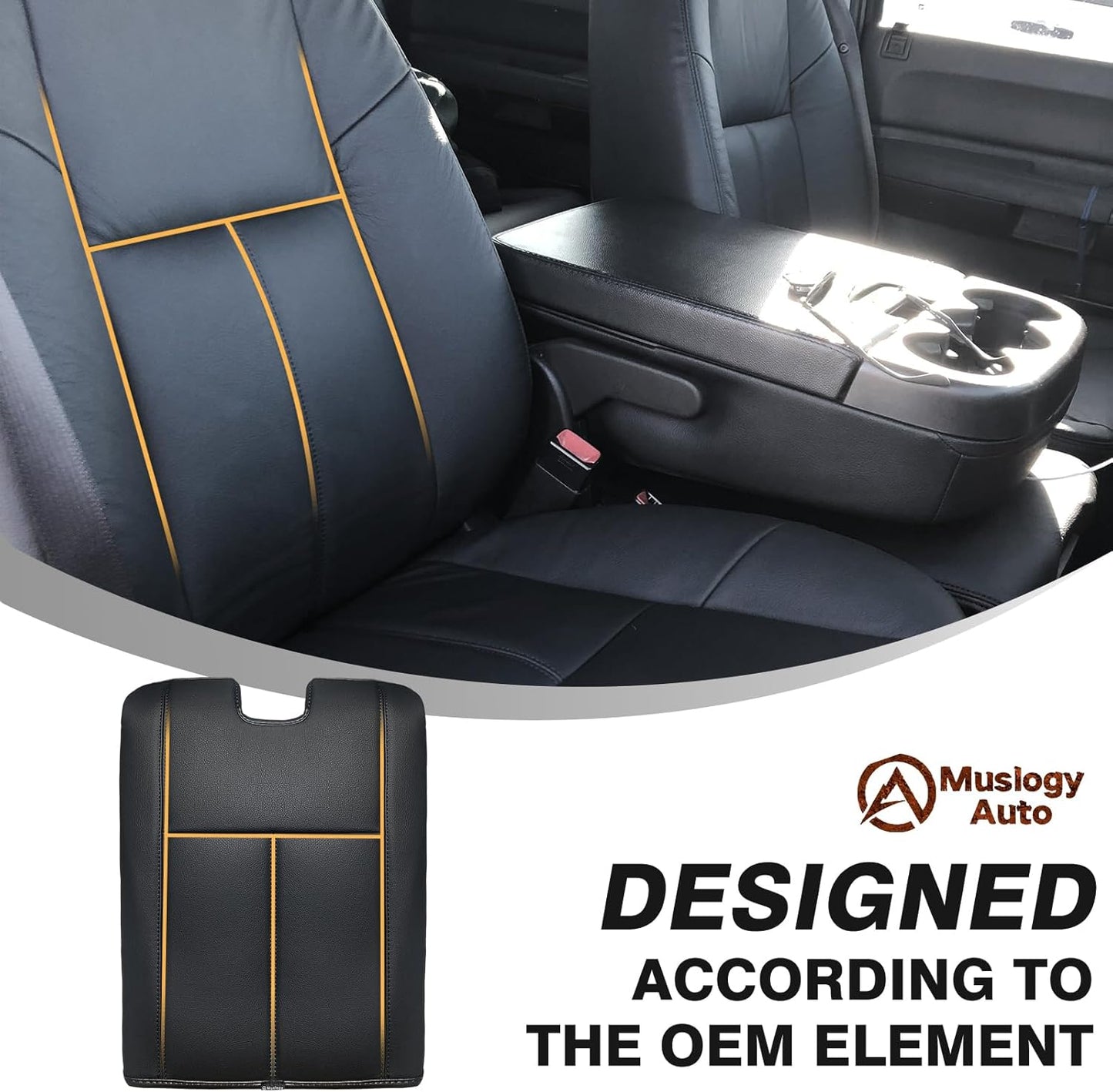 Muslogy Center Console Armrest Cover Compatible with Chevy Silverado/Tahoe & GMC Sierra/Yukon 2007-2013 Comfort Armrest Pad Arm Rest Cushion Vegan Leather Protector Regular Thick(Jump Seat ONLY)