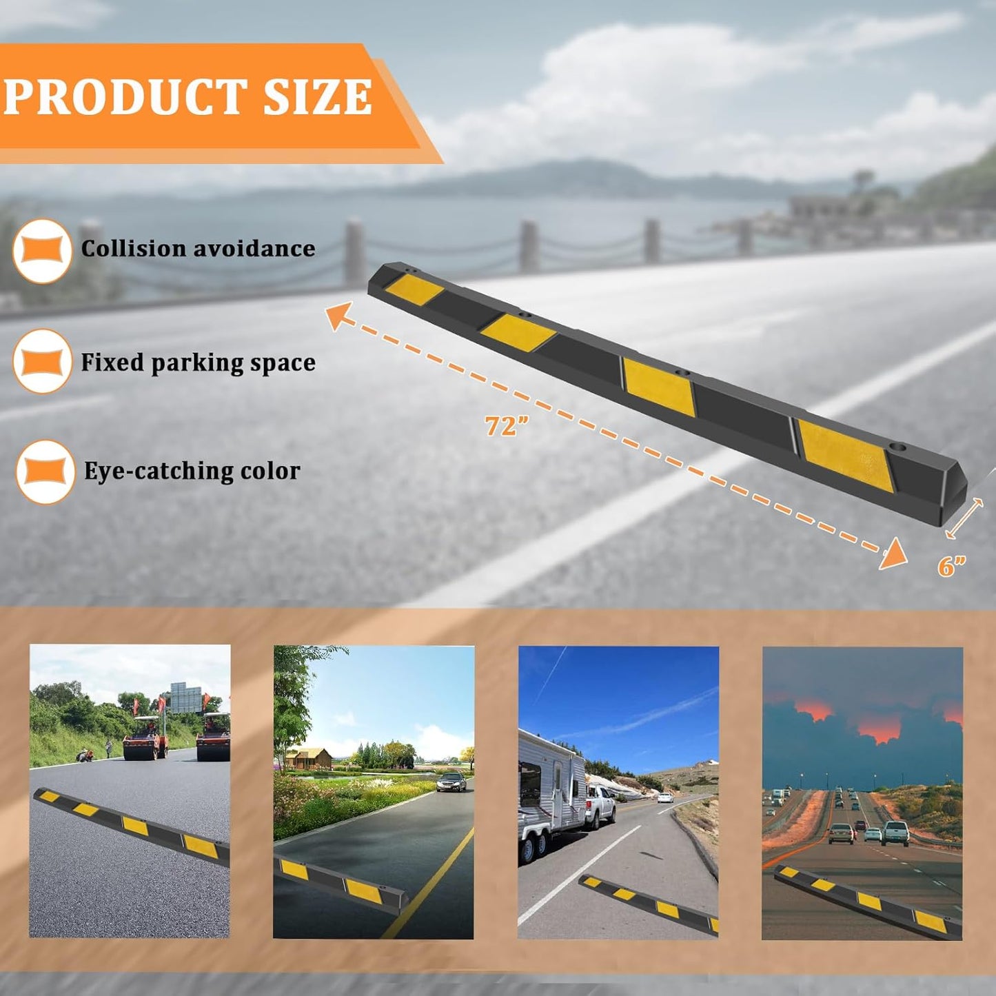 HAQQI 𝙃𝙚𝙖𝙫𝙮 𝘿𝙪𝙩𝙮 Rubber Parking Curb 72” for Garage, Car Parking Block Stop Stopper Bumpers Heavy Duty for Vehicles - 4 Pack