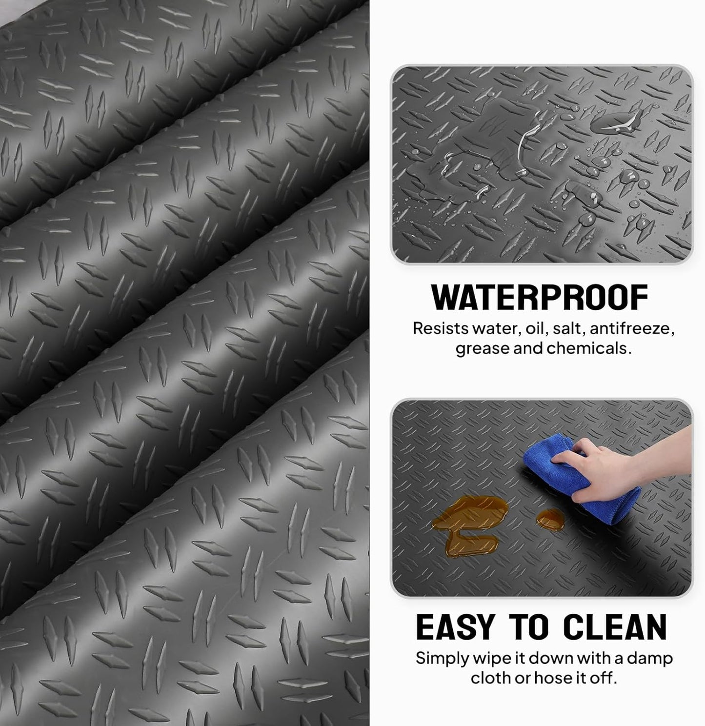 TUFFIOM 7.5 x 17 FT Garage Floor Mat, Thickened Diamond Plate PVC Garage Mats Flooring Roll for Under Car, Garage Car Parking Mats for Compact SUVs, Sports Car