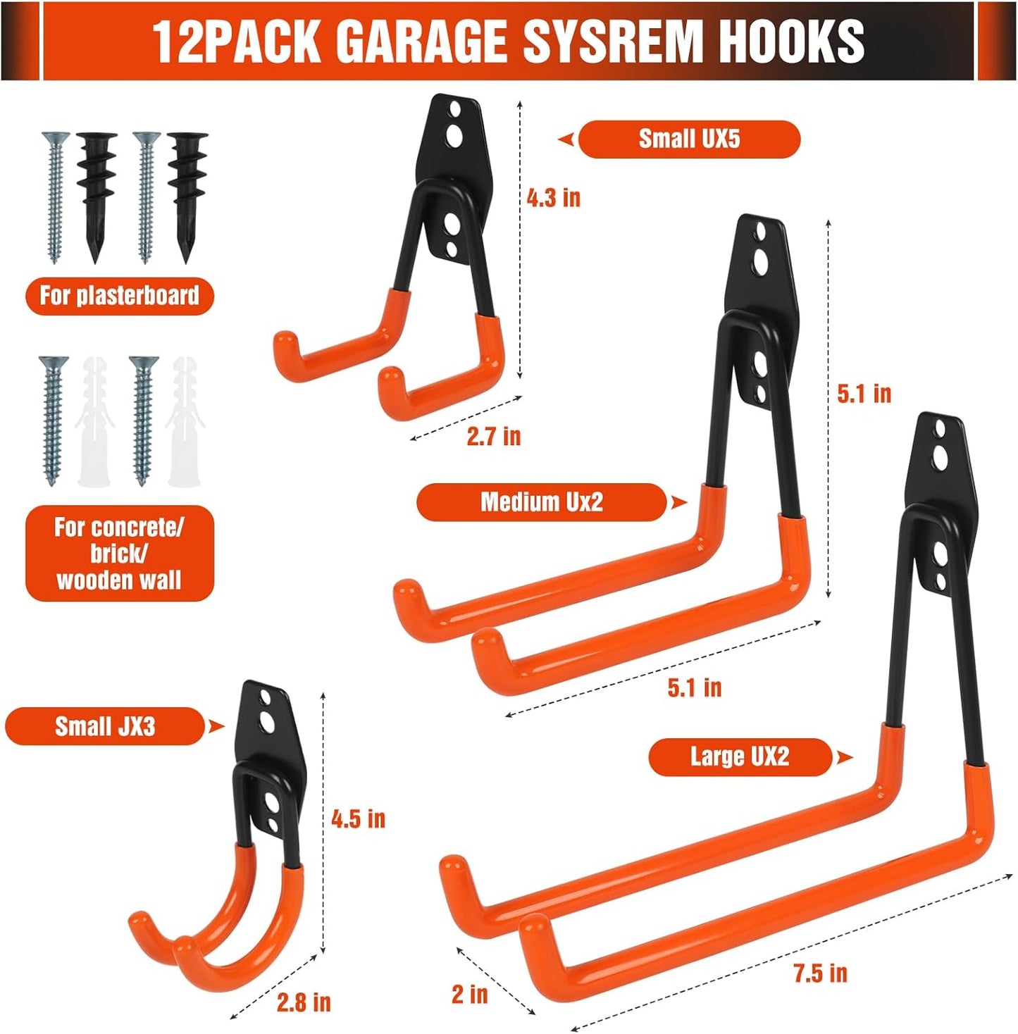 Garage Hooks Ladder Hooks for Hanging Heavy Duty Garage Organizer Wall Mount Metal Garage Storage Organization Tool Hanger Utility Rack for Garage Wall, Shed, Garden, Workshop