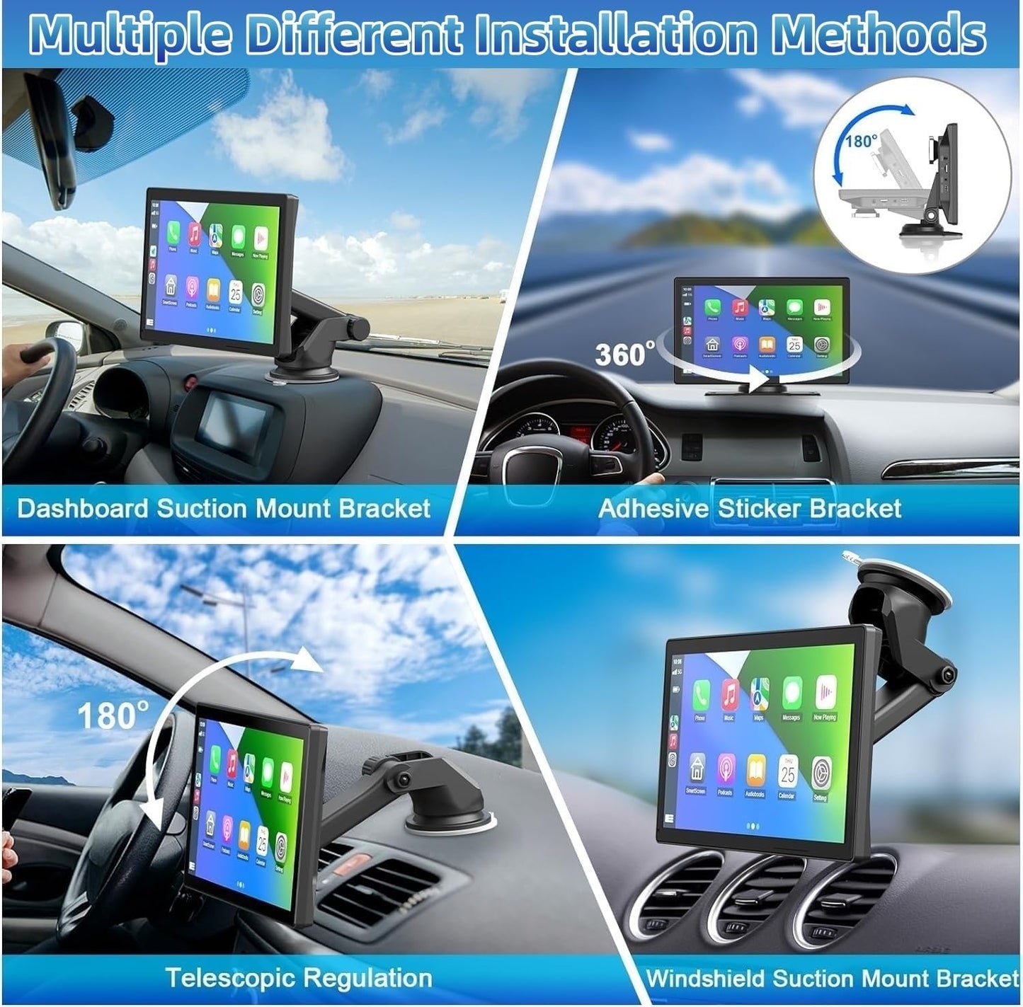 Portable Carplay Screen for Car, 9" Wireless Carplay Touchscreen with 4K Dash Cam, Android Auto Car Stereo, Car Audio Receivers with 1080p Backup Camera, GPS, Bluetooth, FM, Siri