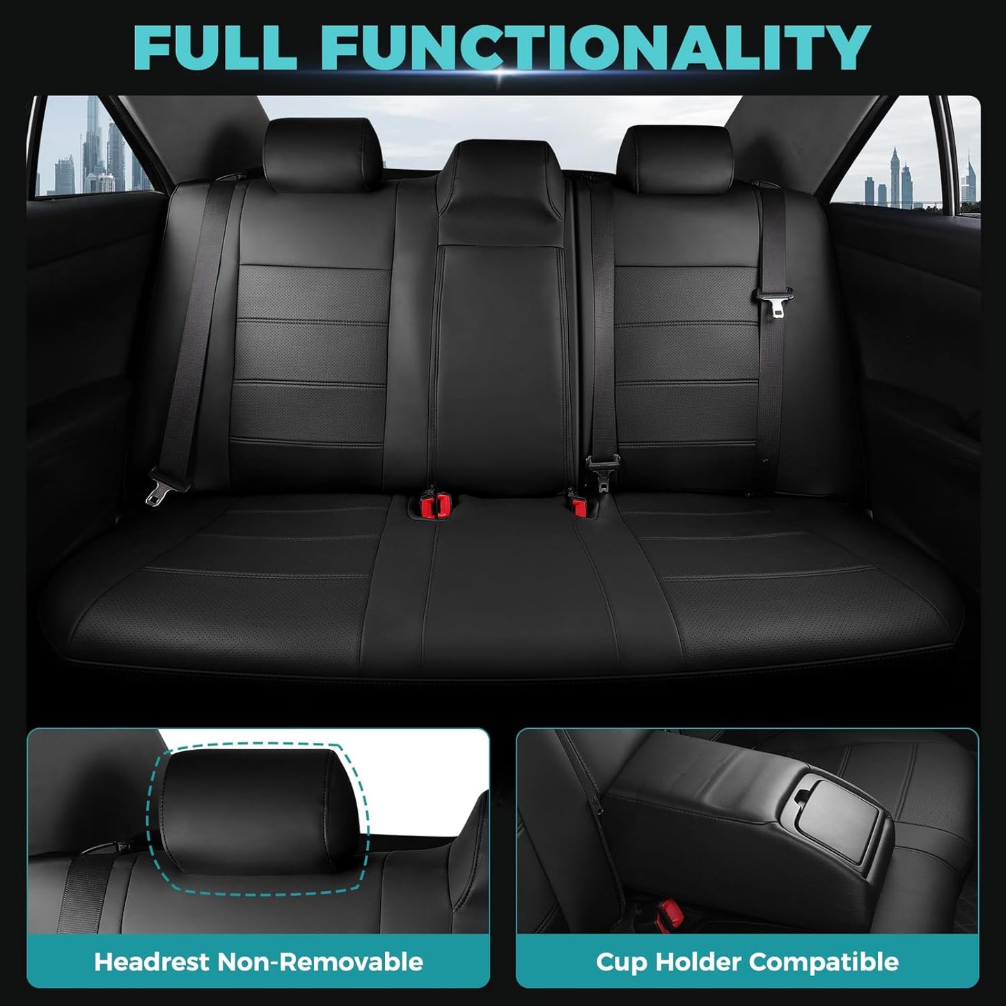 for Toyota Camry Seat Covers L LE XLE 2012 2013 2014 2015 2016 2017 - Custom Fit Car Seat Covers Full Set, Waterproof Breathable Luxury Leather Seat Covers for Cars, Black Not for Hybrid