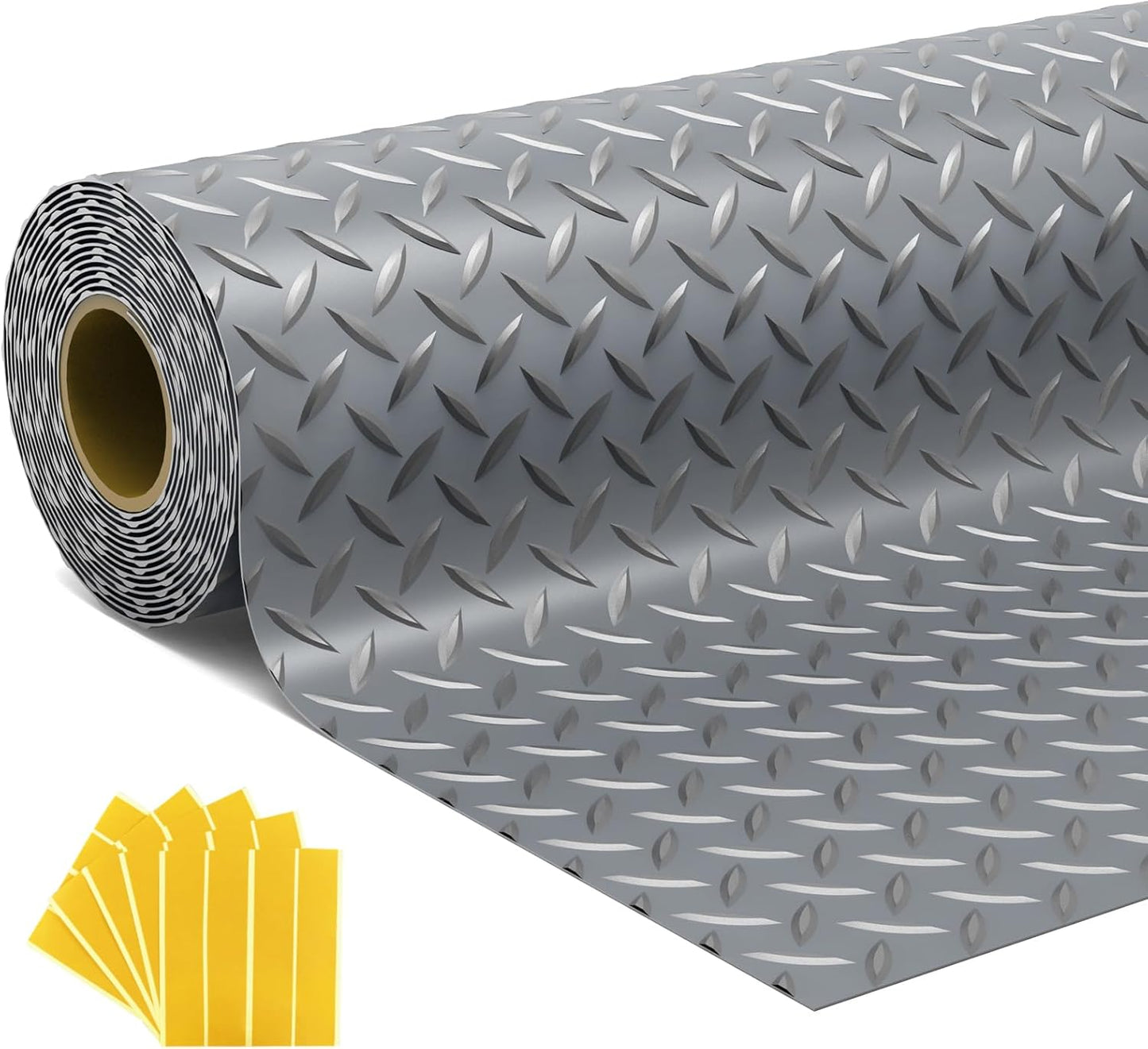 7.5x20 FT Garage Floor Mat, 2.8mm Thickened Flooring Roll with 20Pcs Tapes, Diamond Plate PVC Rubber Trailer Mat, Non-Slip Floor Protector Mat for Garage, Warehouse, Gyms, Trailer(Gray