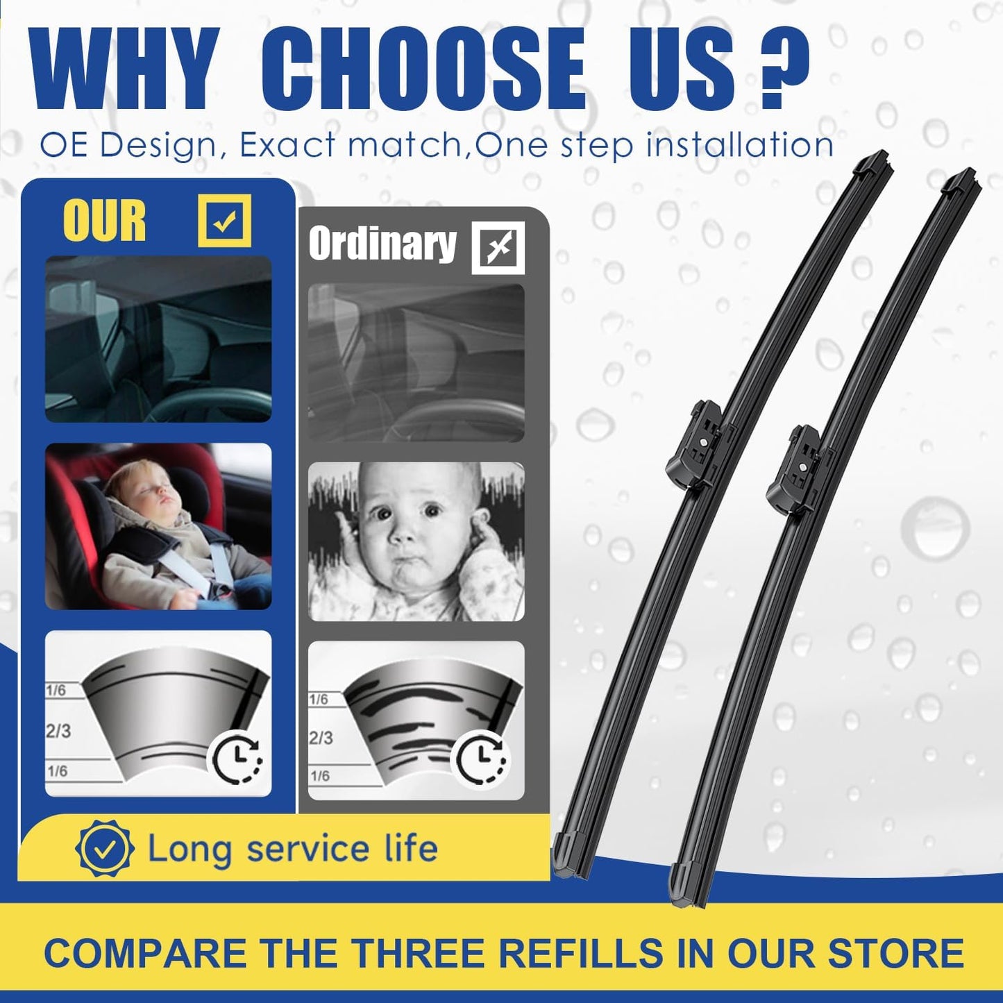 3 wipers Replacement For GMC Acadia 2007-2012 Saturn Outlook 2007-2010 Original Equipment Windshield Wiper Blades Set - 24"+21"+11" (Set of 3) Top Lock