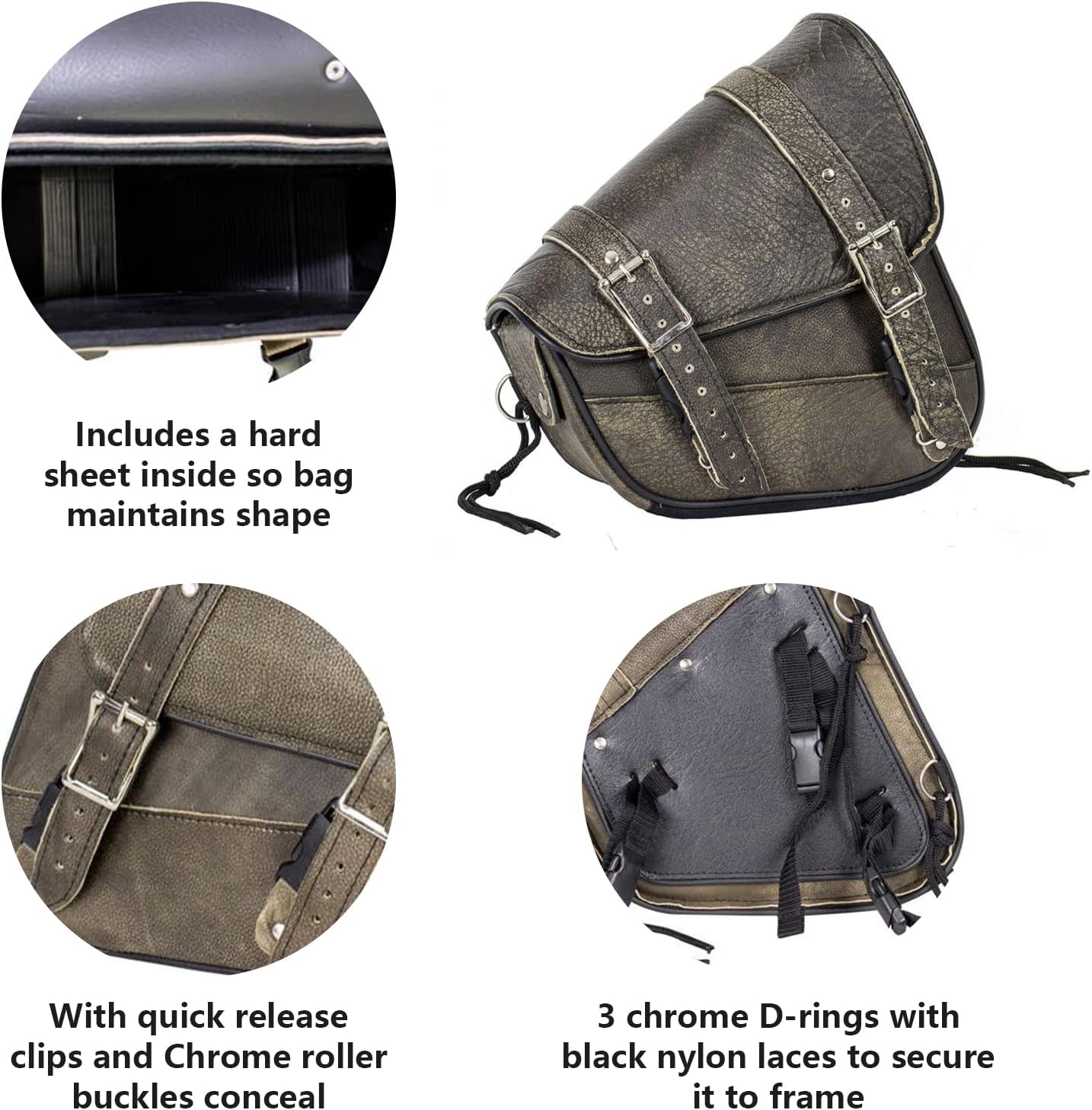 GARGOYLE BELLS Premium Naked Leather Swing Arm Bag For Motorcycle Left Side Solo Bags Saddle Bags For Softails Choppers (Style-1, Brown)