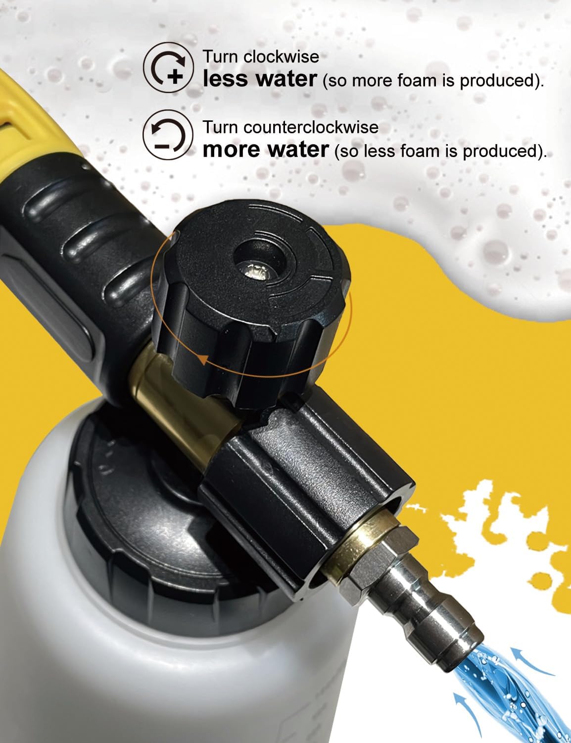 BOSEA Foam Cannon for Pressure Washer, Wide Neck Heavy Duty 4000PSI Adjustable Car Soap Dispenser for Pressure Washer with M22 and 1/4" Quick Connector, 1L Bottle