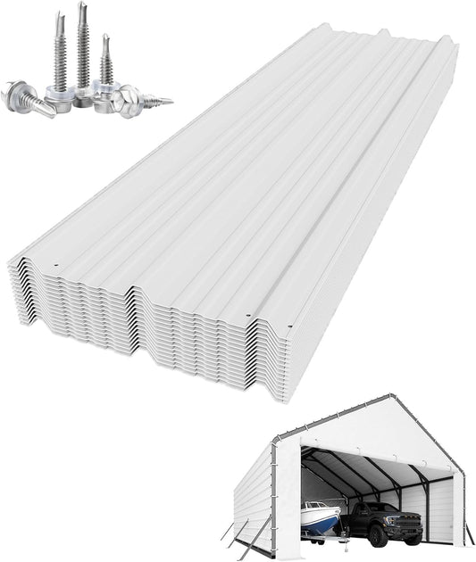 Roofing Panels for Metal Carport 20x25 FT, 20x20 FT, Heavy Duty Metal Carport Kits, 27 Ga. Galvanized Steel Ribbed Panels, 60.23'' x 19.68'', 16 Pcs, White