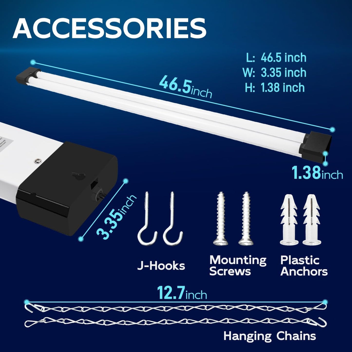 hykolity 1 Pack 4FT Linkable LED Shop Light for Garage, 6500lm, 4FT 60W Utility Light Fixture, 5000K Daylight LED Workbench Light with Plug, Hanging or Surface Mount, Black - ETL