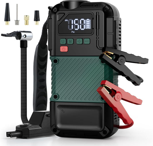 Portable Car Jump Starter with Air Compressor - 3000A/150PSI, 12V Portable Jump Box for 5.0L Diesel & 8.0L Gas, Compact Battery Jump Pack, Extended Smart Jumper Cables, USB Outputs, and Lights