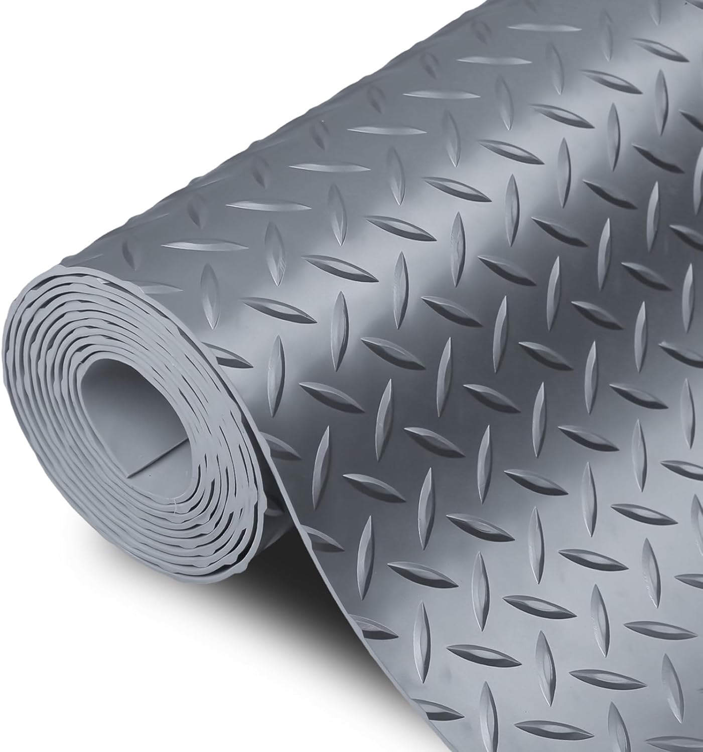 SEAL 6 x 20 Ft Premium Garage Floor Mat, Solid 2.8mm Thick Gray Commercial Grade Heavy Duty Parking Mat for Garage Floor, Golf Cart Parking, Water/Stain Resistant Floor Runner (Embossed Diamond Plate)