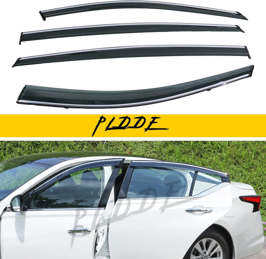 4pcs Smoke Tint with Chrome Trim Window Visors Compatible with Compatible with 2019-2024 Altima Outside Mount Tape On/Clip On Style PVC Sun/Rain Guard Vent