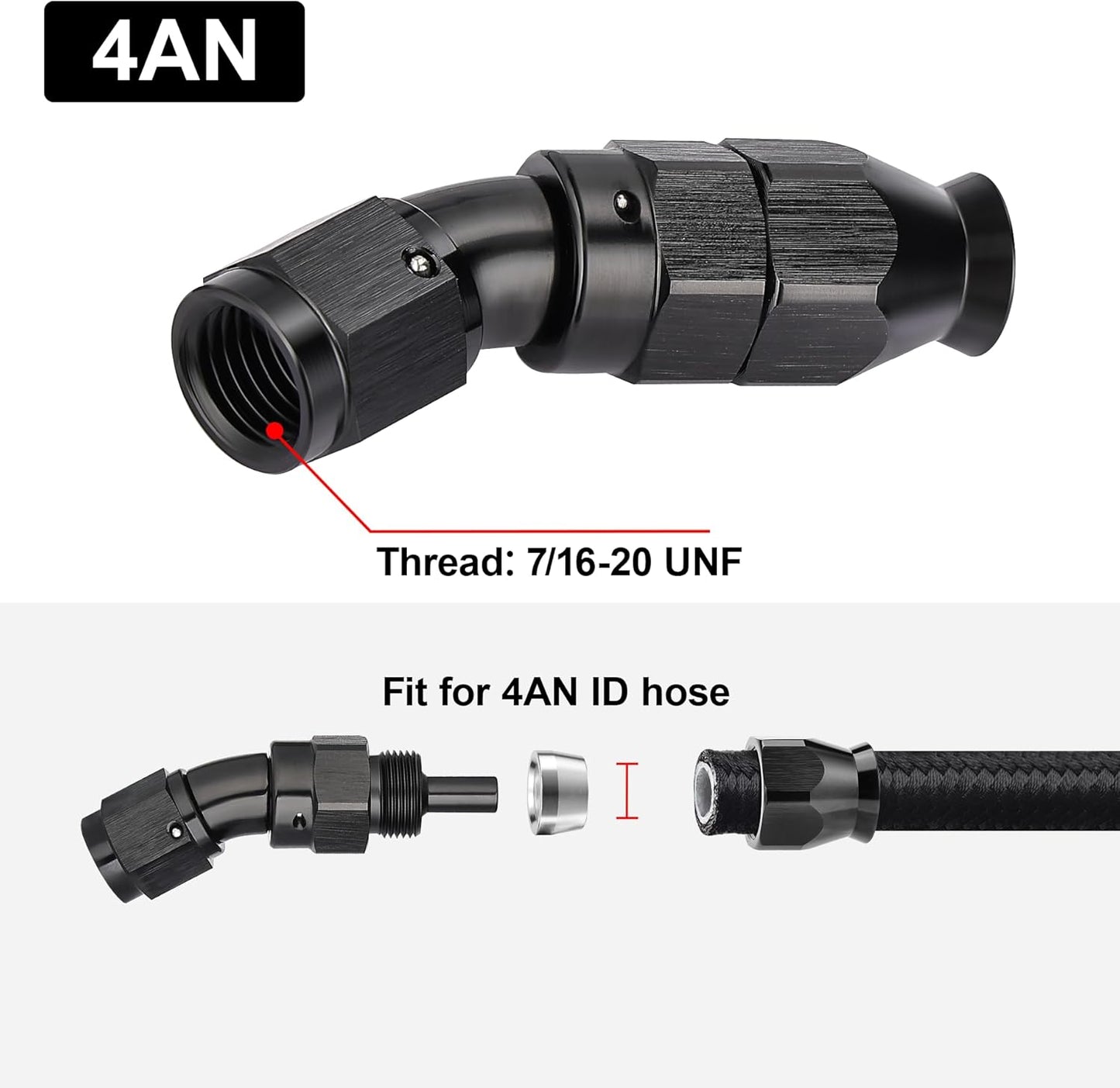 EVIL ENERGY 4AN 30 Degree PTFE One Piece Full Flow End Hose Fitting Aluminum Black