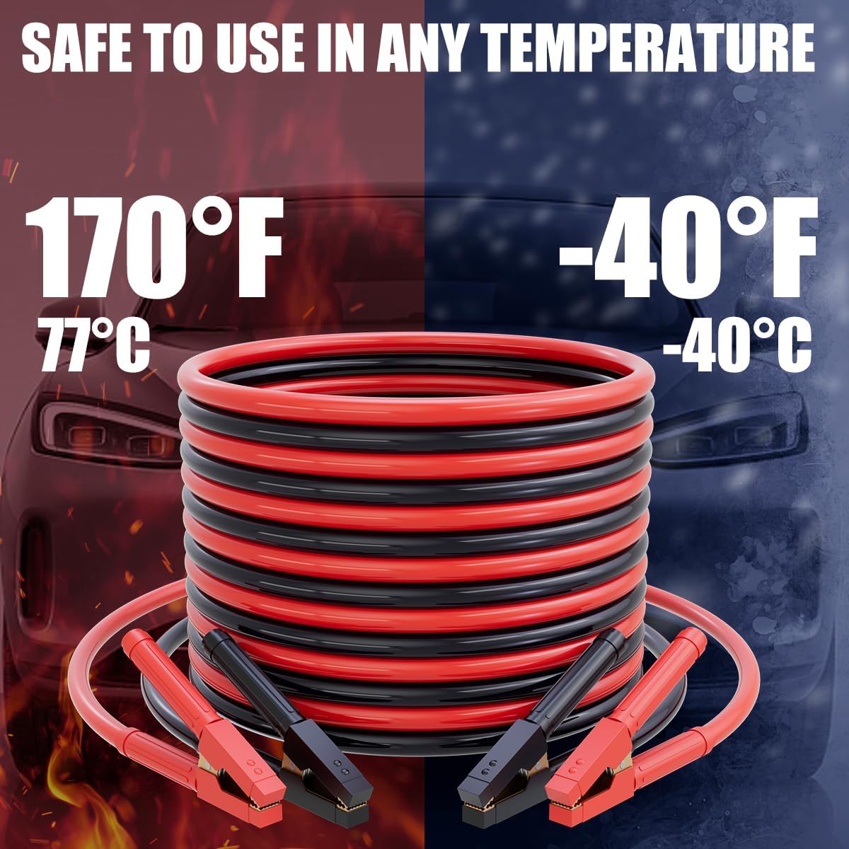 0 Gauge 25 Feet Jumper Cables for Car Battery, Heavy Duty Automotive Booster Cables 1000AMP for Jump Starting Dead or Weak Batteries with Carrying Bag Included, Suitable for 8L Gas & 6L Diesel