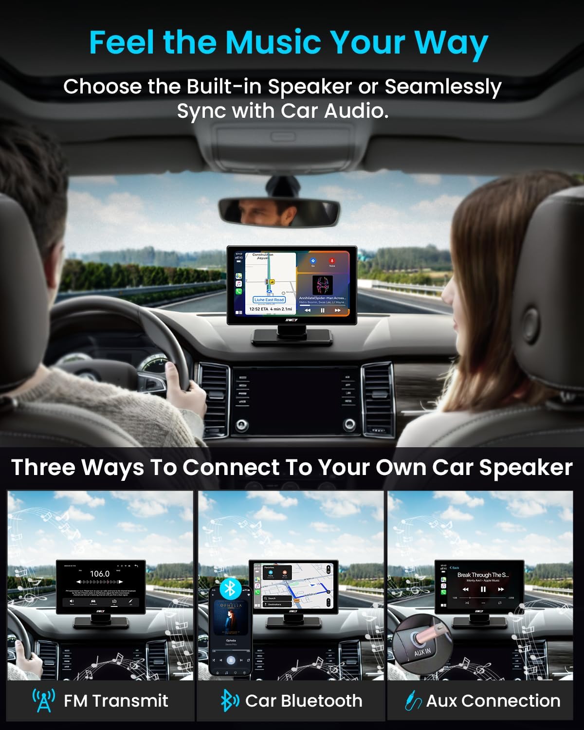 IK5 9" Wireless Apple CarPlay & Android Auto Screen, Portable Car Stereo with 4K Dash Cam & 1080p Backup Camera, Add CarPlay to Any Vehicle, Touchscreen, GPS, Mirror Link