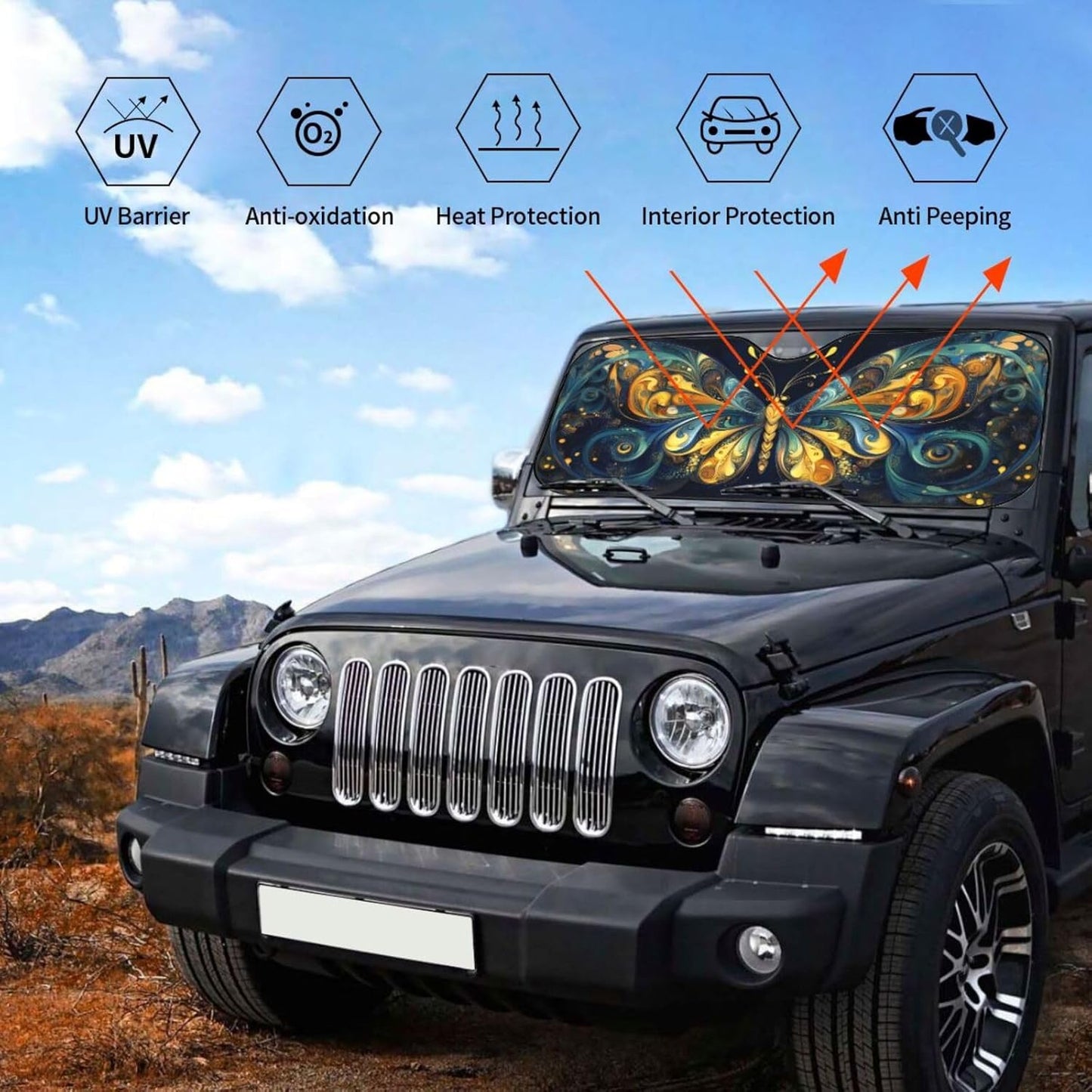 Beautiful Butterfly Car Sun Shade Windshield Sunshade Foldable Front Window Shield Cover for Truck SUV