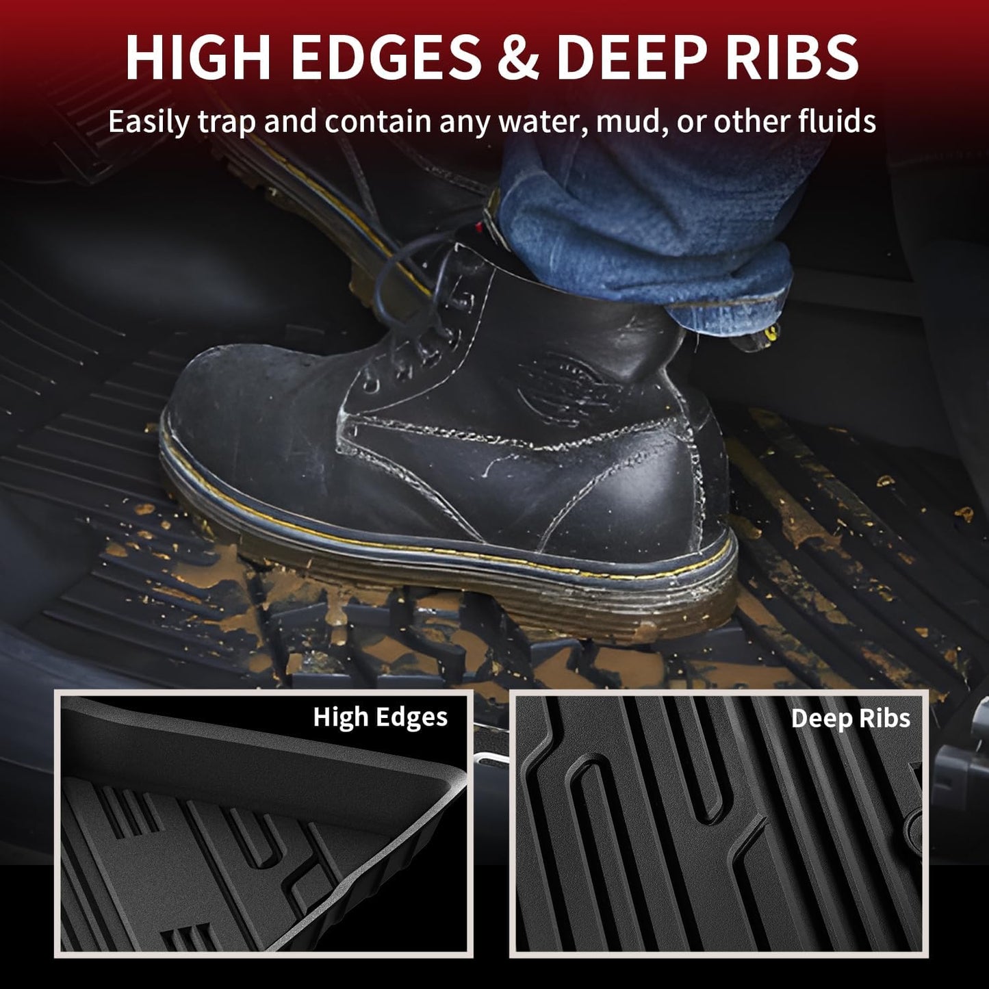 LASFIT Floor Mats for Ford Bronco Sport 2025 2024 2023 2022 2021 Carpeted Floor All Weather Protector Custom Fit TPE Car Liners, 1st & 2nd Row 3pcs Black