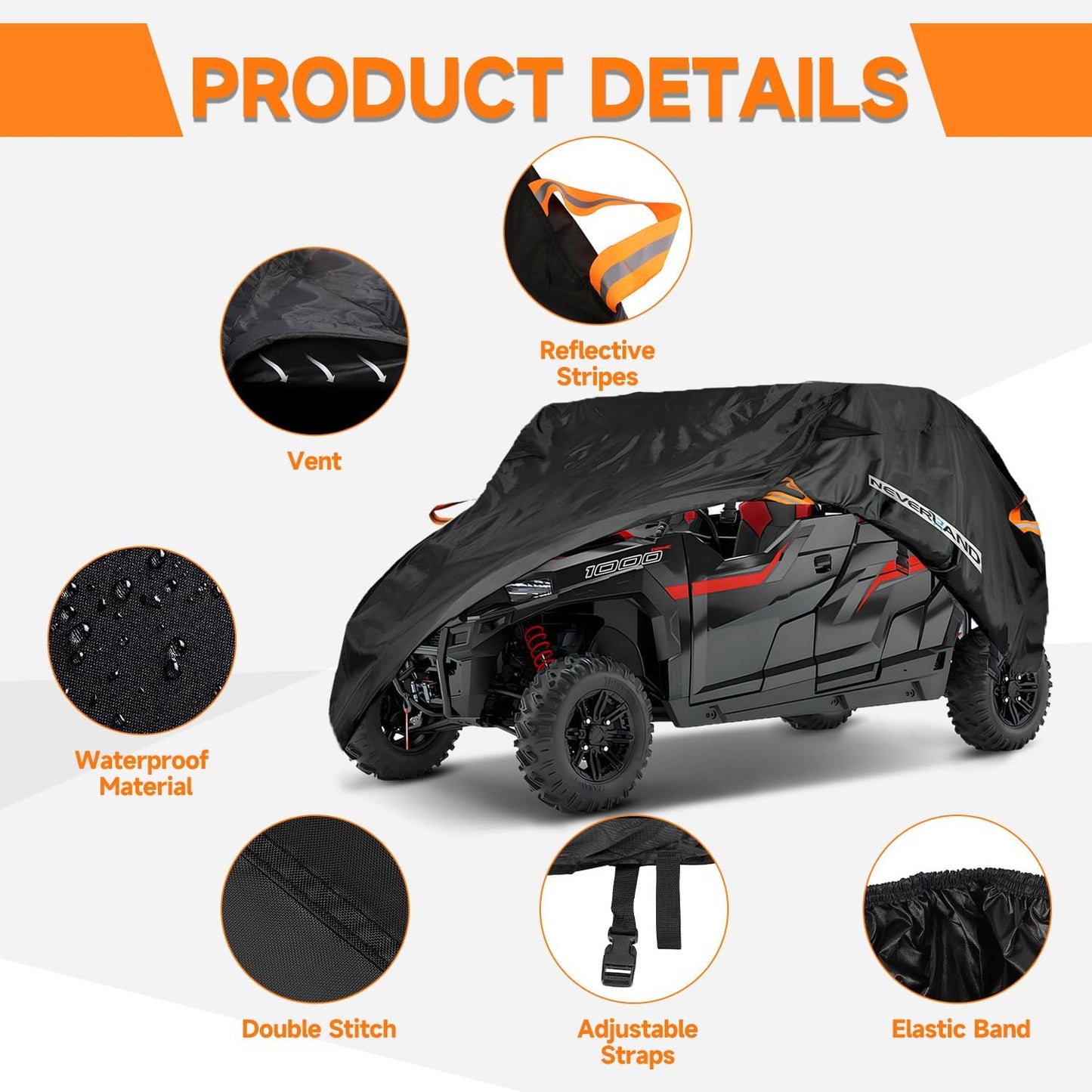 NEVERLAND UTV Cover Waterproof Outdoor - Oxford Cloth Compatible with Polaris RZR Yamaha Can-Am Defender Kawasaki Ranger Cover 4-6 Passenger Black (Up to 169")