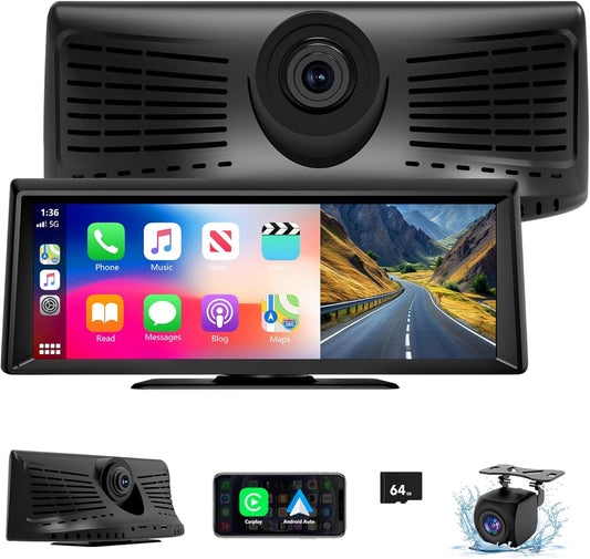 Wireless Carplay Screen for Car 2K Dash Cam, 8.1" HD Portable Car Stereo with Carplay & Android Auto, 1080P Backup Camera, Mirror Link/Bluetooth/GPS Navigation/Satellite Radio for All Vehicles