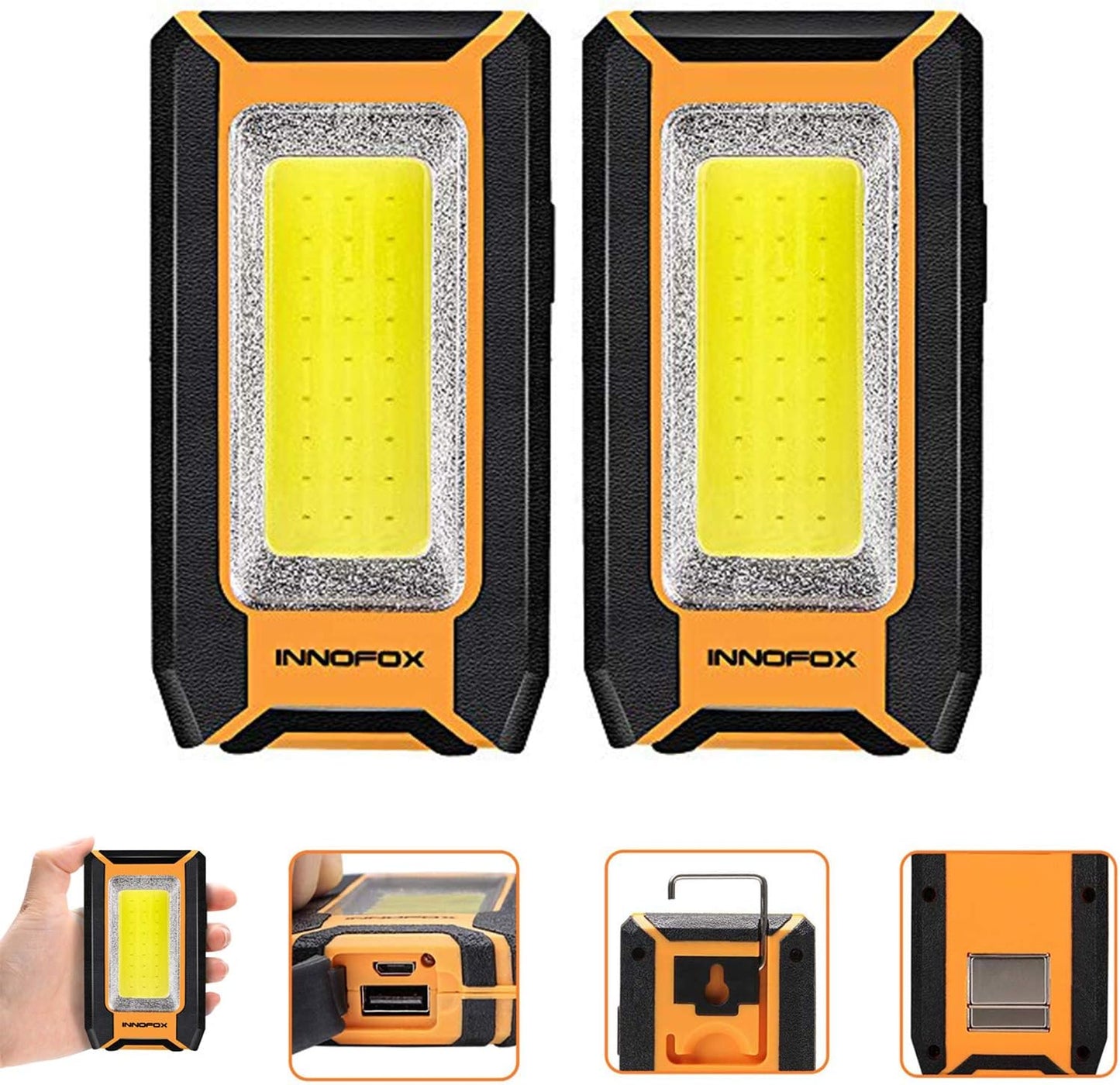 2-Pack LED Rechargeable Magnetic Work Light 40W 1500 Lumens, Hanging Hook with 3 Modes, LED Work Light for Car Repair, Camping, and Hurricane Use