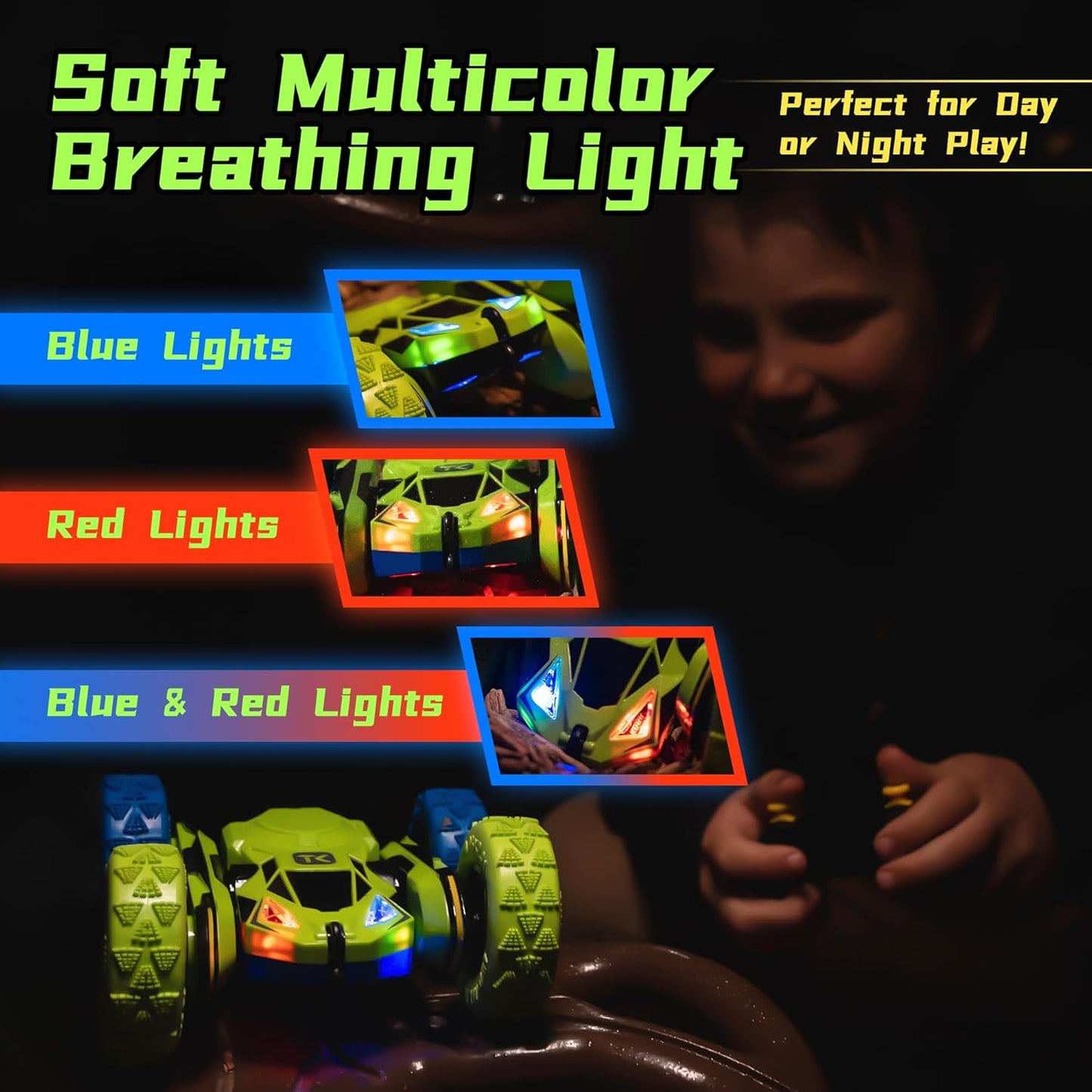 Threeking RC Stunt Cars Remote Control Car Double-Sided Driving 360-degree Flips Rotating Car Toy, Green