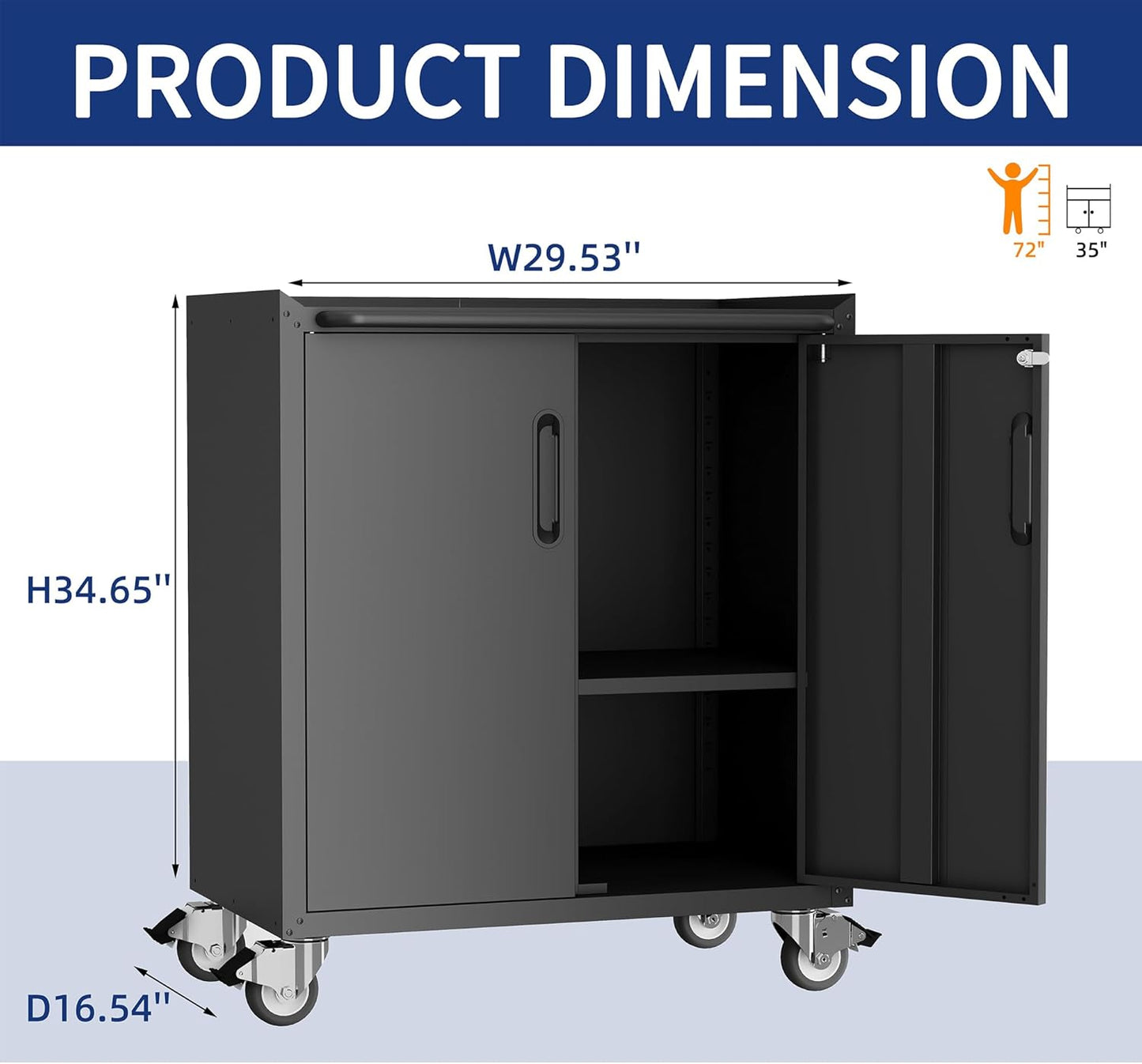 Metal Garage Storage Cabinet with Wheels,Locking Rolling Tool Cabinet with Drawers and Shelves for Home, Office, Garage & Workshop