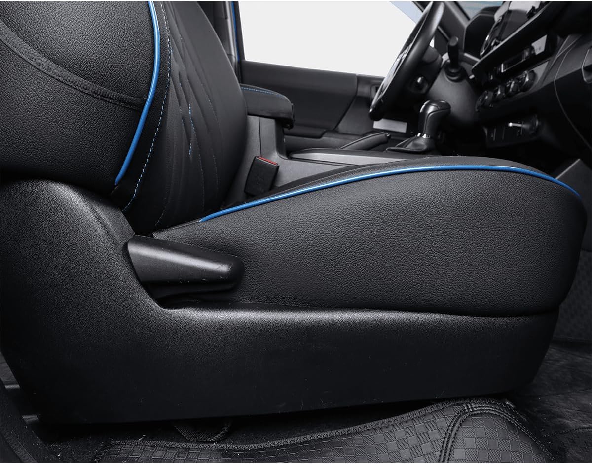 EKR Custom Fit Tacoma Car Seat Covers for Select Toyota Tacoma 2016 2017 2018 2019 2020 2021 2022 2023 Access Cab -Full Set,Leather (Black with Blue Trim)