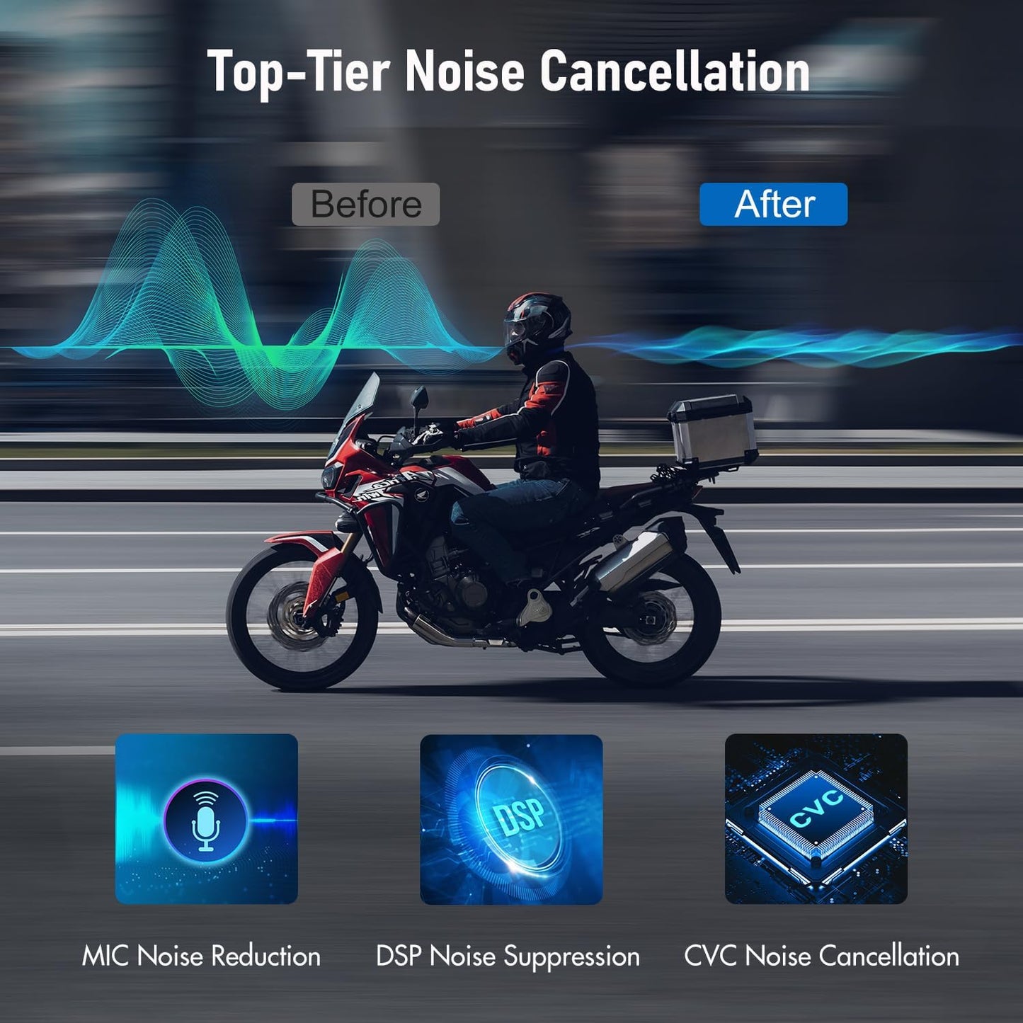 TK-X4SC Motorcycle Bluetooth Headset, 6 Riders 2000m Helmet Group Intercom with Music Share/Top-Tier Noise Reduction/LCD Screen,Universal Communication System Headphones(1 Pack)