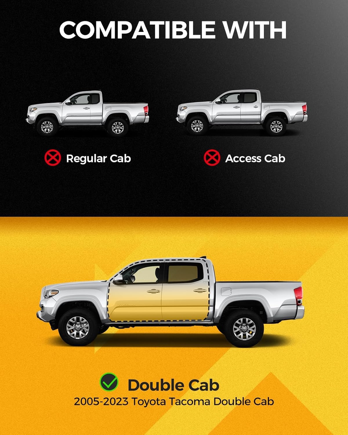 KYX Running Boards for 2005-2023 Toyota Tacoma Double Cab, Triple Tube Side Steps Two Stairs Design Car Door Nerf Bars Truck Boards Step Rails