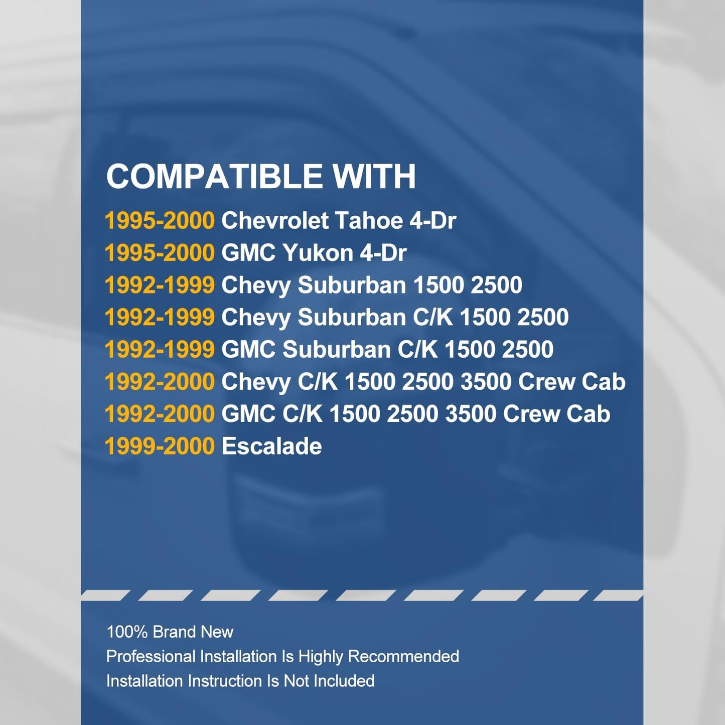 Auto Dynasty 4Pcs Carbon Fiber Pattern Window Visors Compatible with 1992-2000 Chevy Tahoe GMC Yukon 4-Dr Suburban C/K Series Crew Cab, Tape-On Front & Rear Window Deflectors Rain Guards, Glossy Black