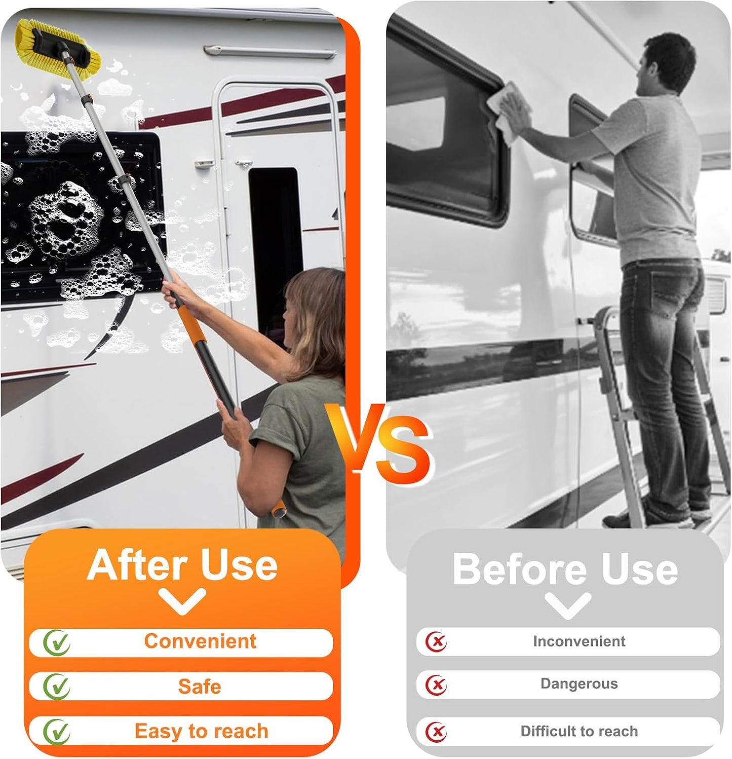 12FT Car Wash Brush with Long Handle, Car Cleaning Brush with 12 Inch Soft Bristle, Solar Panels Cleaner with Telescoping Pole for RV, Truck, Boat, House Siding