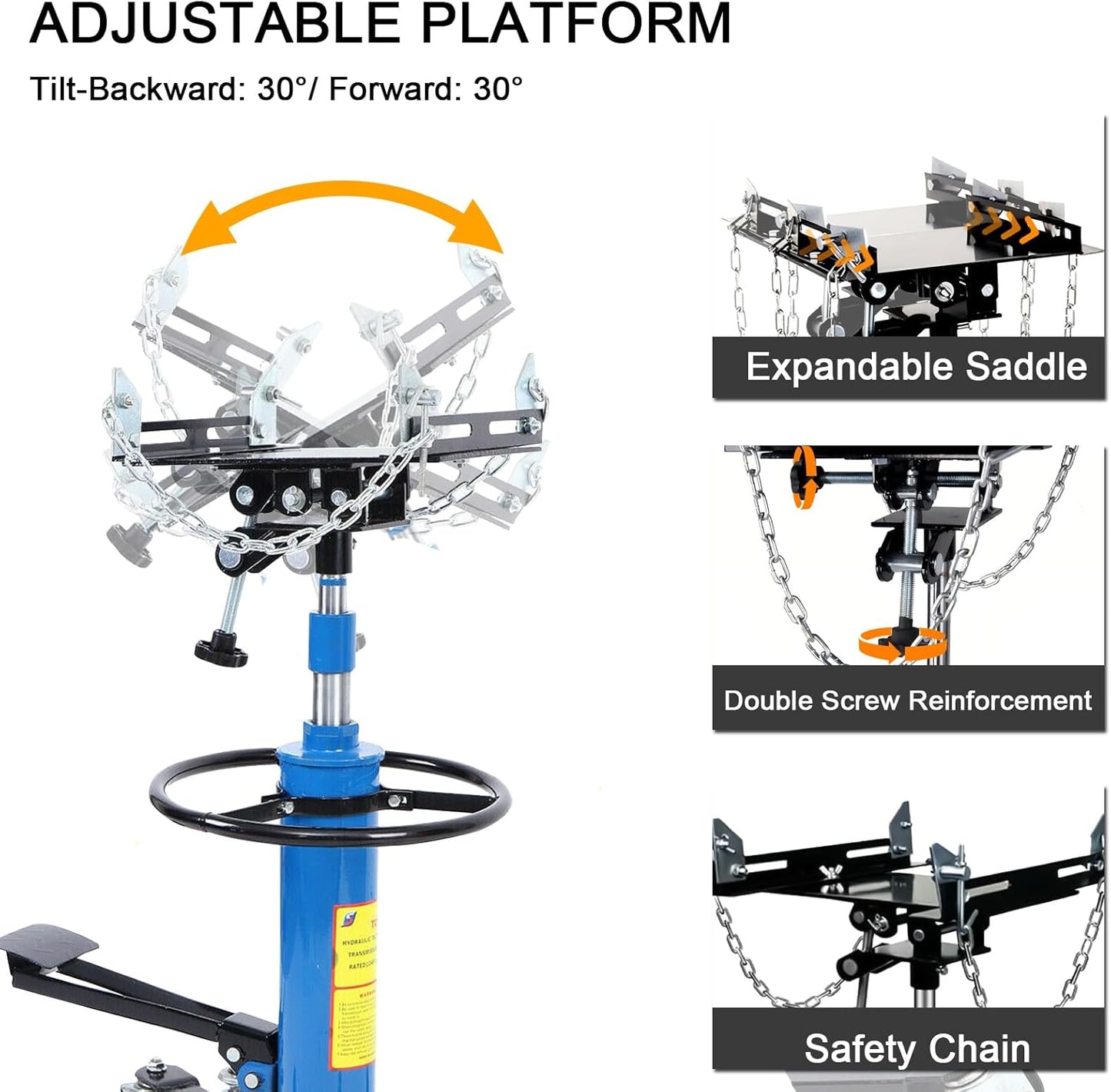 Transmission Jack 1660 lbs/ 0.75 Ton Capacity Hydraulic Telescopic Transmission Jack 34" - 68" Adjustable Height Telescoping Transmission Hydraulic with 360° Swivel Wheels Lift Hoist