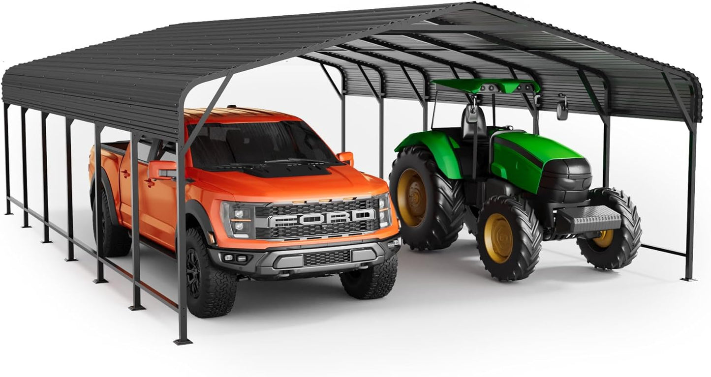 20x30 FT Metal Carport, Enhanced Base and Steel Roof for All-Weather Use, Outdoor Heavy Duty Garage Galvanized Car Shelter for Bass Boats, Full-Sized Pickup Trucks, and Tractors