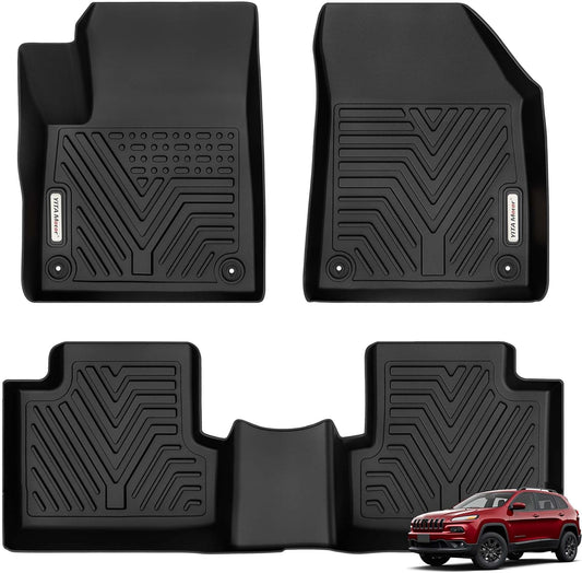 YITAMOTOR Floor Mats Compatible with 2015-2023 Jeep Cherokee (Not for Grand Cherokee), Custom Fit Floor Liners, 1st & 2nd Row All-Weather Protection, Black