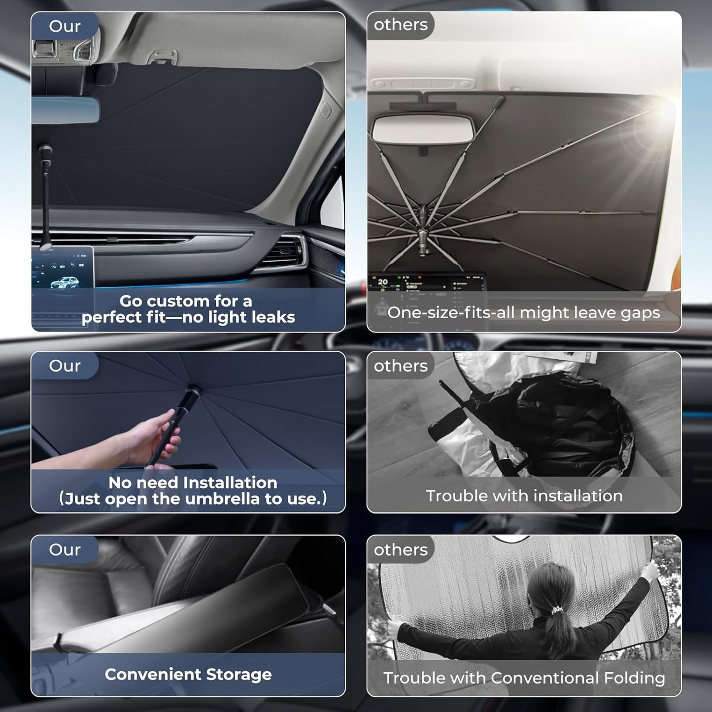 Windshield Sun Shade Umbrella: for Volvo XC60-2018-2024 - Front Custom Car Window Shades - Foldable XC 60 Sunshades Block UV Keep Cool