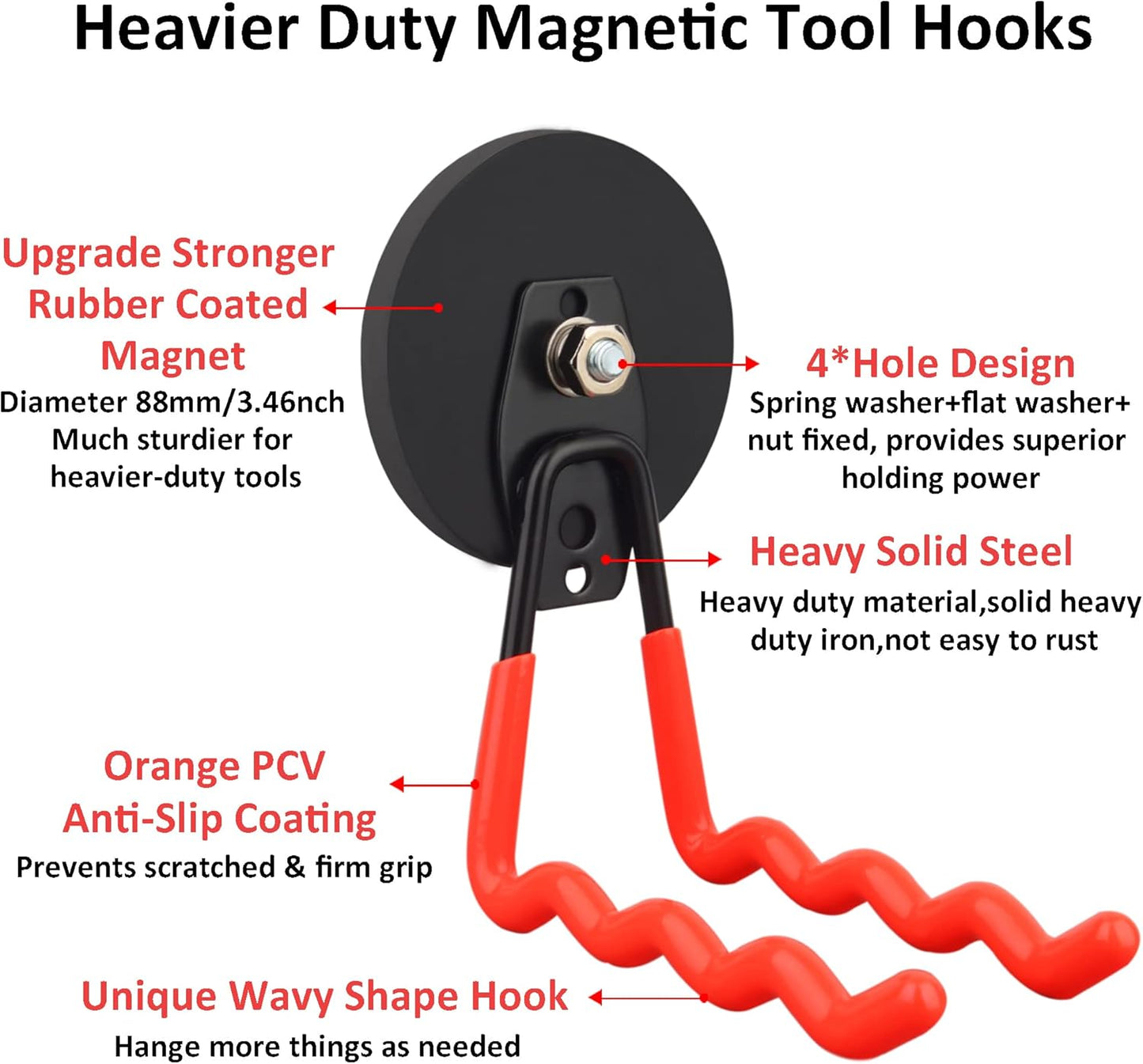 ULIBERMAGNET Heavy Duty Large Magnet Hooks,Strong Magnetic Wave Hook for Hose,Jig Saw,Circular Saw,Workshop Organization,2 Pack Magnetic Tool for Hammer Drill,Garden Tool(3.46inch/Orange)