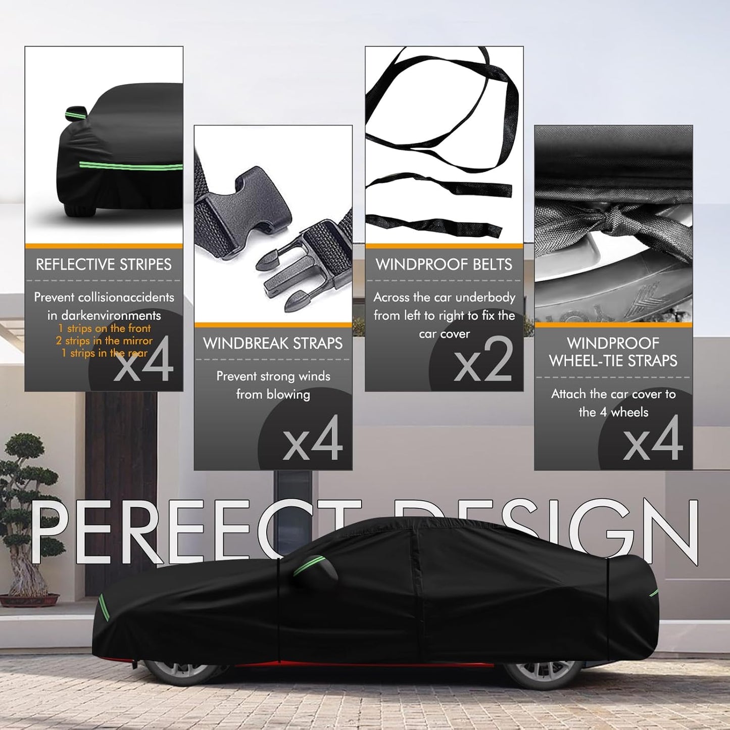 for 2006-2021 Dodge Charger Car Cover 210D Outdoor Waterproof UV Sun Rain Snow Protection, for SE SXT R/T Daytona, Custom-fit Protective Full Cover with Cotton Layer Windproof Strap Storage Bag