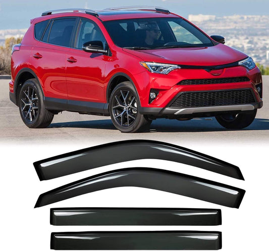4pcs Outside Mount Style Window Rain Guards Durable Side Wind Deflectors Dark Smoke Vent Nice Window Visors Compatible with Toyota 2013-2018 RAV4
