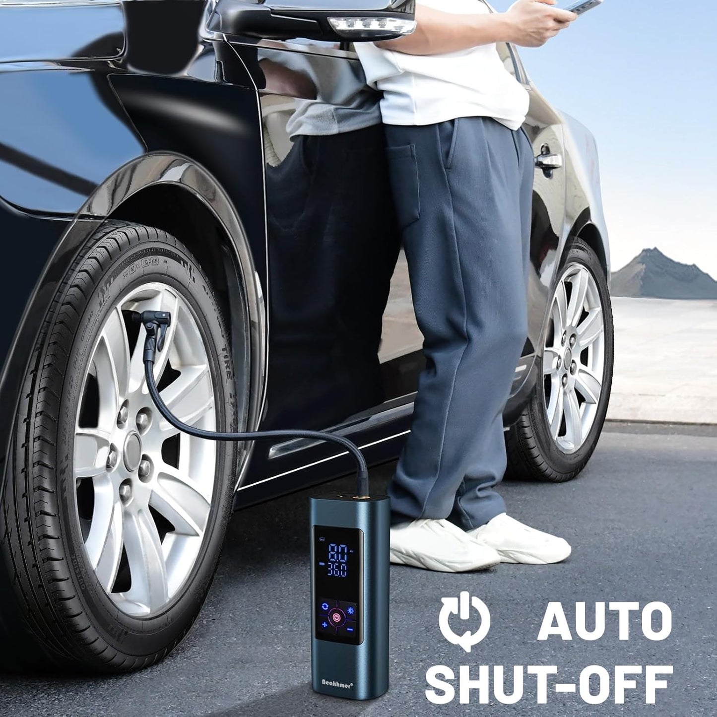 Tire Inflator Portable Air Compressor: Cordless Air Pump for Car Tires 150PSI - Tire Pump with Pressure Gauge for Car Bike Motorcycle Balls (Grey Blue)