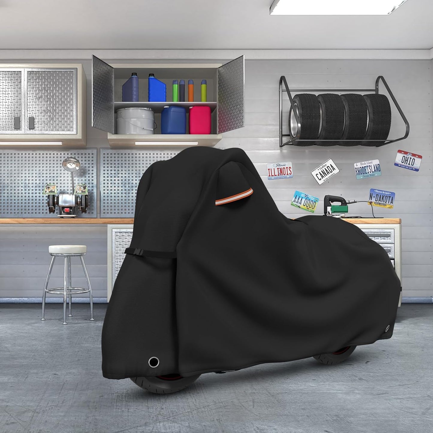 STARTWO Motorcycle Covers Waterproof Outdoor Storage for Harley Davidson Touring Models with Side+Top Box Ultra Limited,Road Glide Limited, Gold Wing,Road Master 110"x45"x59" Black