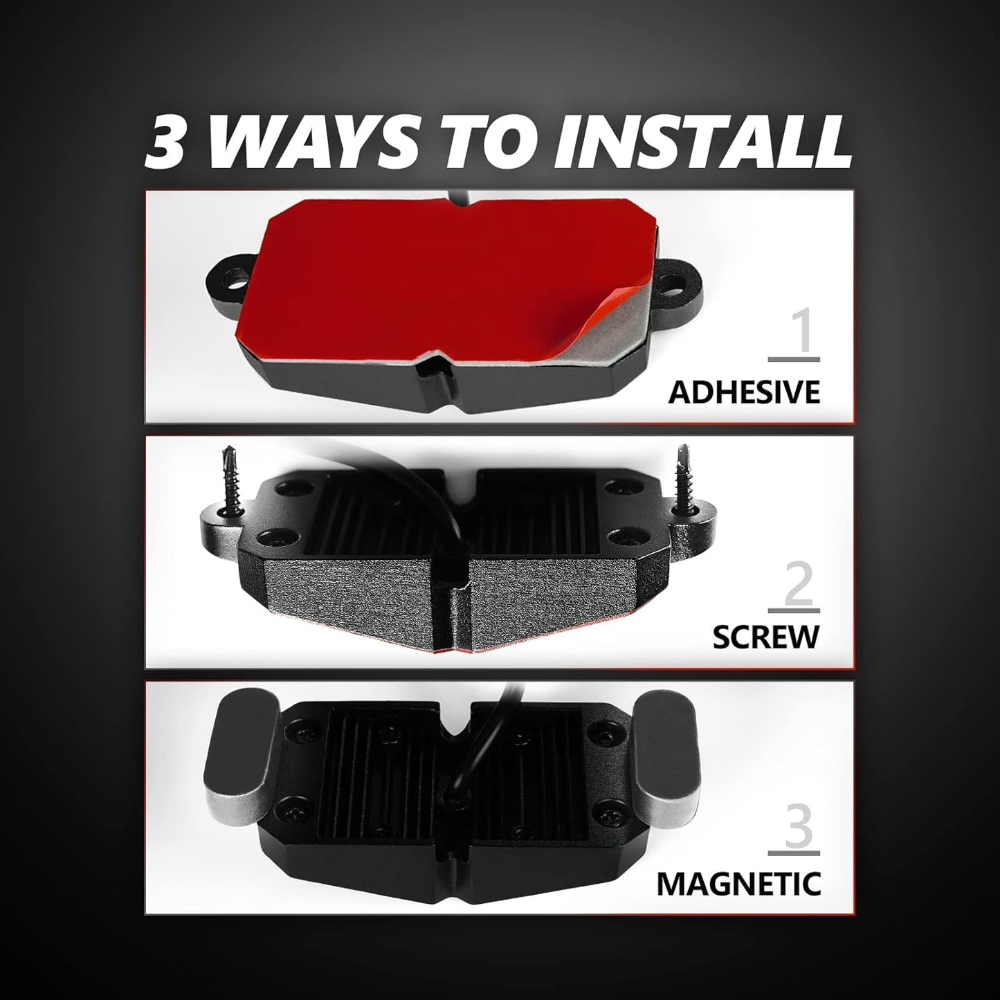 OPT7 Photon RGB LED Magnet Rock Lights with APP & Remote Control, 4 Red Pods Wide Angle Multicolor Neon Underglow Lighting Kit with Extension Wire, IP68 Waterproof for Offroad Truck Jeep RZR ATV UTV