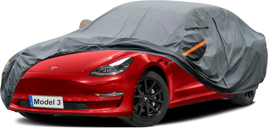 Premium Car Cover Custom Fit Tesla Model 3 (2017-2025), 16 Layers Heavy Duty Car Cover Waterproof All Weather with Zipper Door for Sun Rain Snow Dust Uv Protection