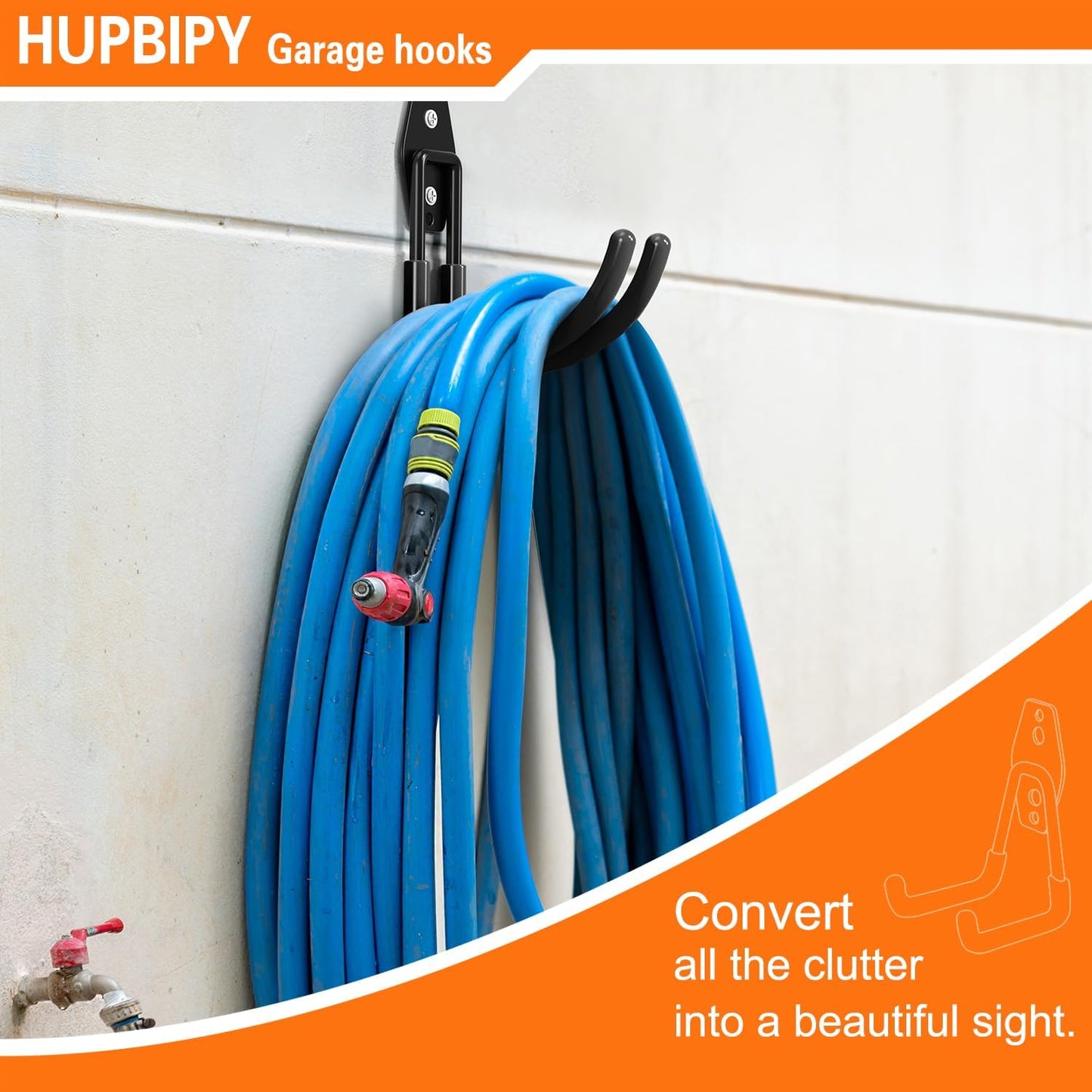 Heavy Duty Garage Hooks 4 Pack, J Shaped Hanger, Wall Mounted Storage System, Power and Garden Tool Organizer, for Hanging Ladders, Bikes Tires, Hose, Bulk Items