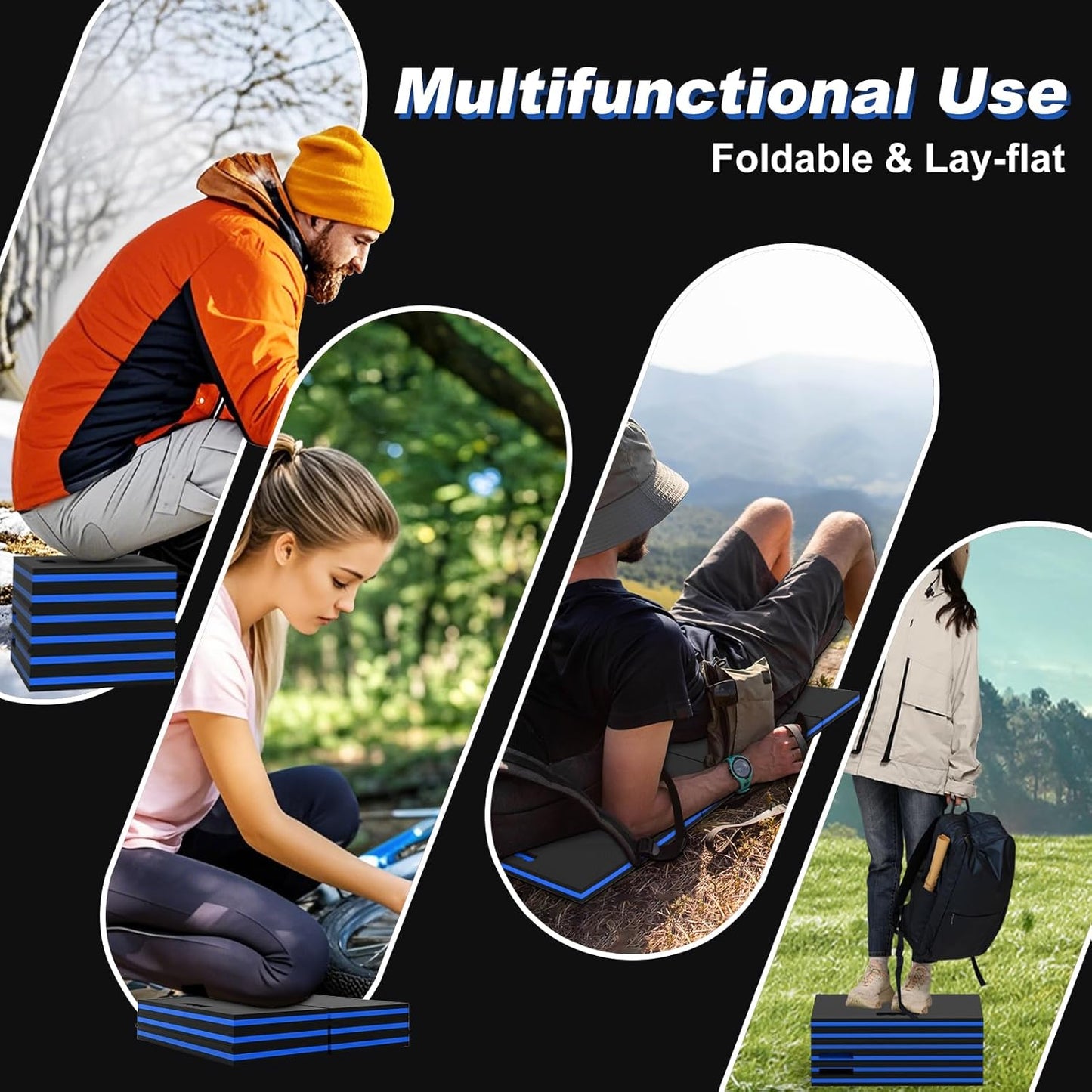 Thick Mechanic Mat, Foldable EVA Mat with Magnetic Tool Compartments, Waterproof Mechanic Kneeling Pad with Handle for Garage Workshop Repairing Gardening, 46.5" x 15.8" x 1.1 ", Black & Blue