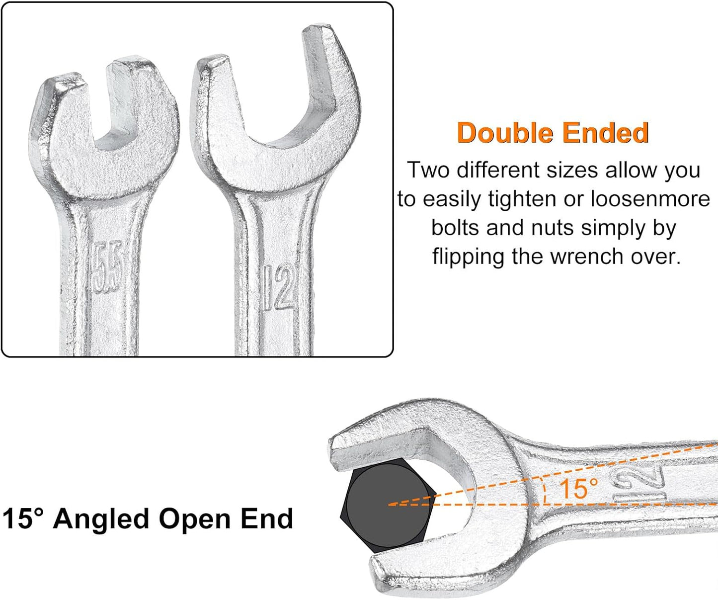 HARFINGTON 2pcs Double Open End Wrench 6mm x 8mm Metric 15 Degree Offset Angle Small Flat Head Wrench Galvanizing Open Ended Spanner for Automotive Repair Furniture Assembly