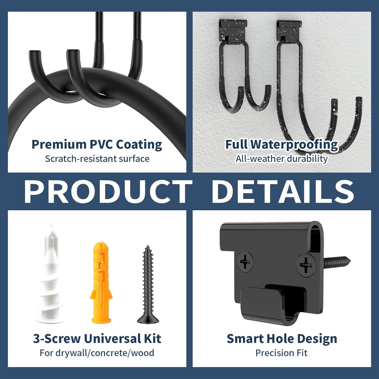 Garage Hooks Heavy Duty, 6pcs 68-110 LB Garage Organization and Storage Wall Hooks for Hanging Ladder/Bike/Power and Yard Tools/Hose, Utility Hook Tool Hangers for Garden/Shed/Apartment