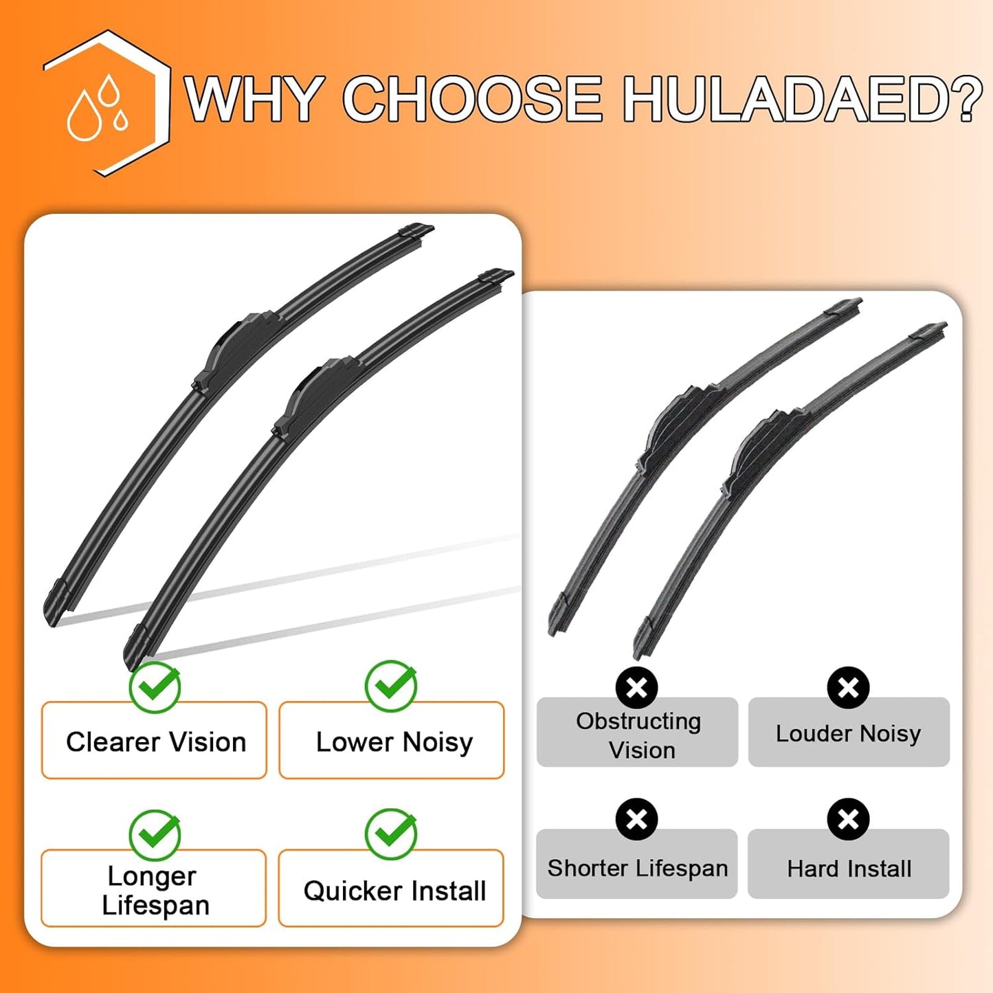 HULADAED® 26''+18''+9'' Windshield Wipers Replacement for Hyundai Veloster 2017 2016 2015 2014 2013 2012,Silicone Front Rear Wiper blades for MY Car-All Weather & Quiet(3 PACK)